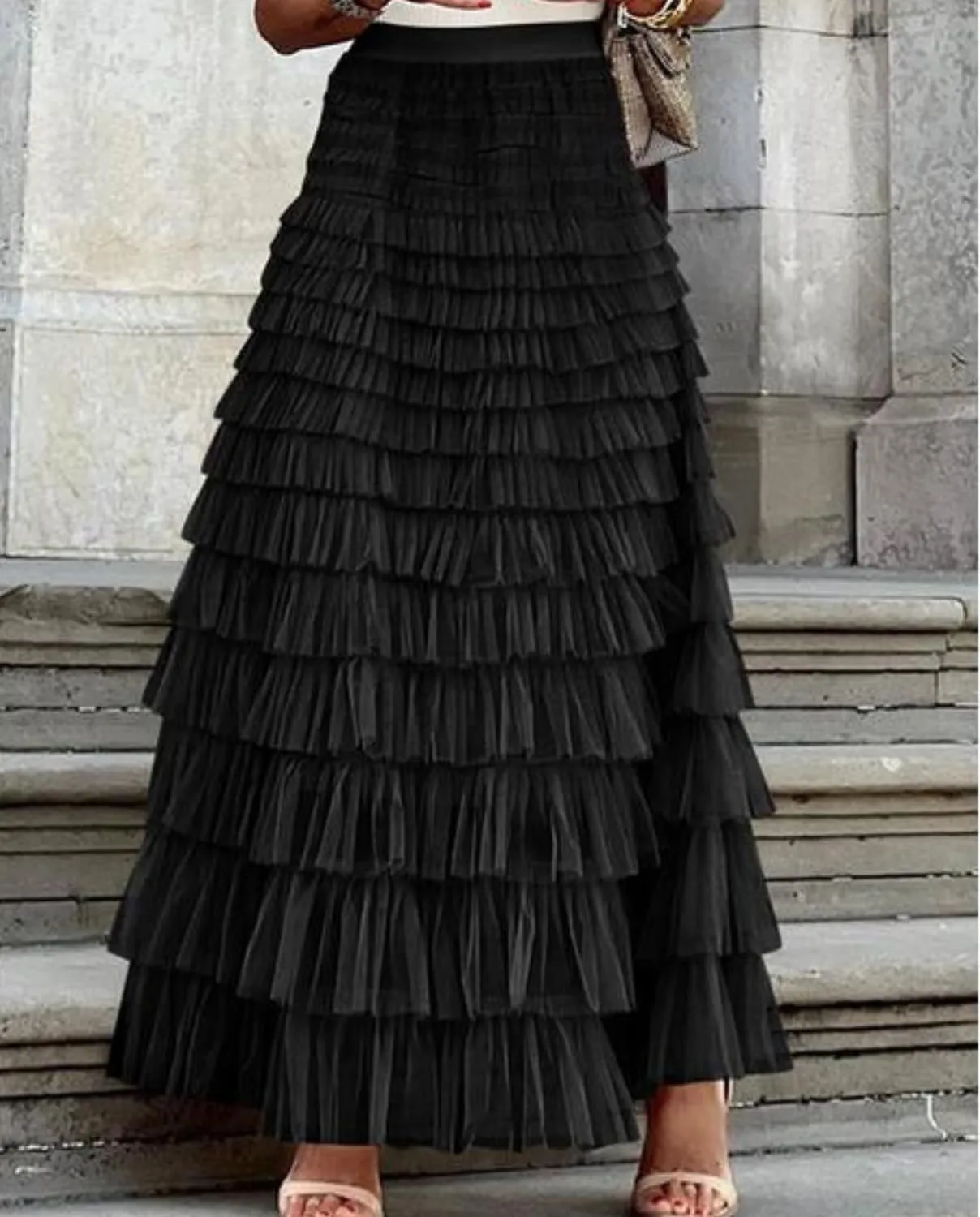 2024 New Elegant Solid Color High Waist A-line Skirt