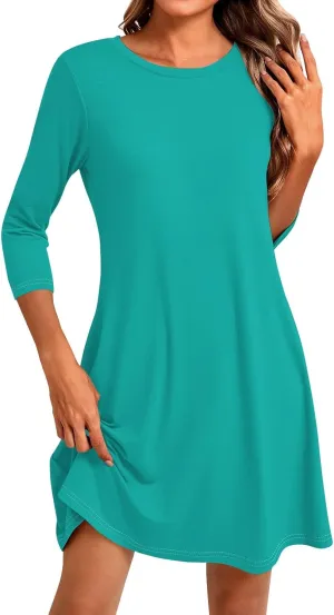 3/4 Sleeve Dress for Women T-Shirt Dresses Casual Crewneck Loose fit Swing Tunic Dresses Fall