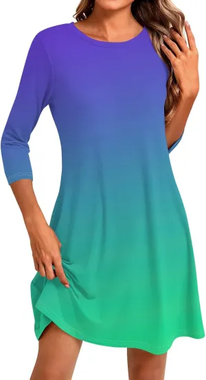 3/4 Sleeve Dress for Women T-Shirt Dresses Casual Crewneck Loose fit Swing Tunic Dresses Fall