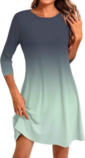 3/4 Sleeve Dress for Women T-Shirt Dresses Casual Crewneck Loose fit Swing Tunic Dresses Fall