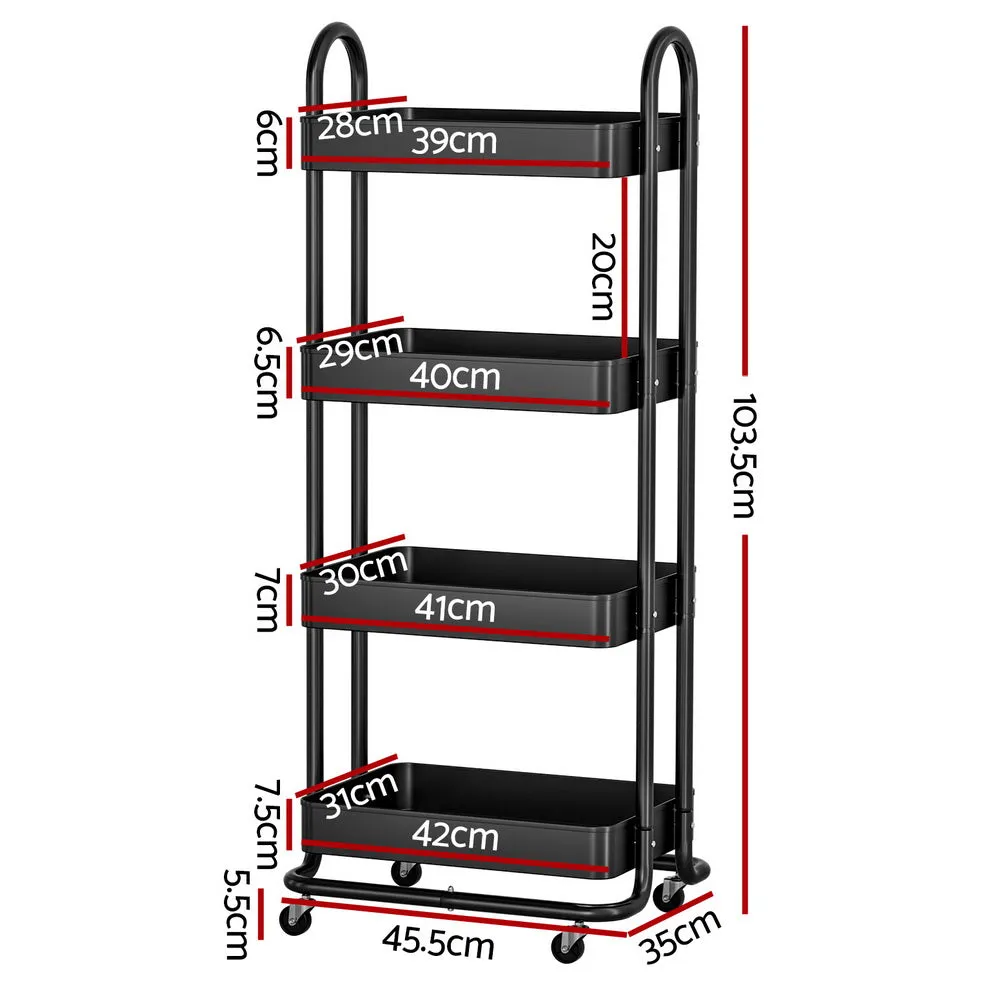 4 Tier Kitchen Cart with Lockable Wheels - Artiss Storage