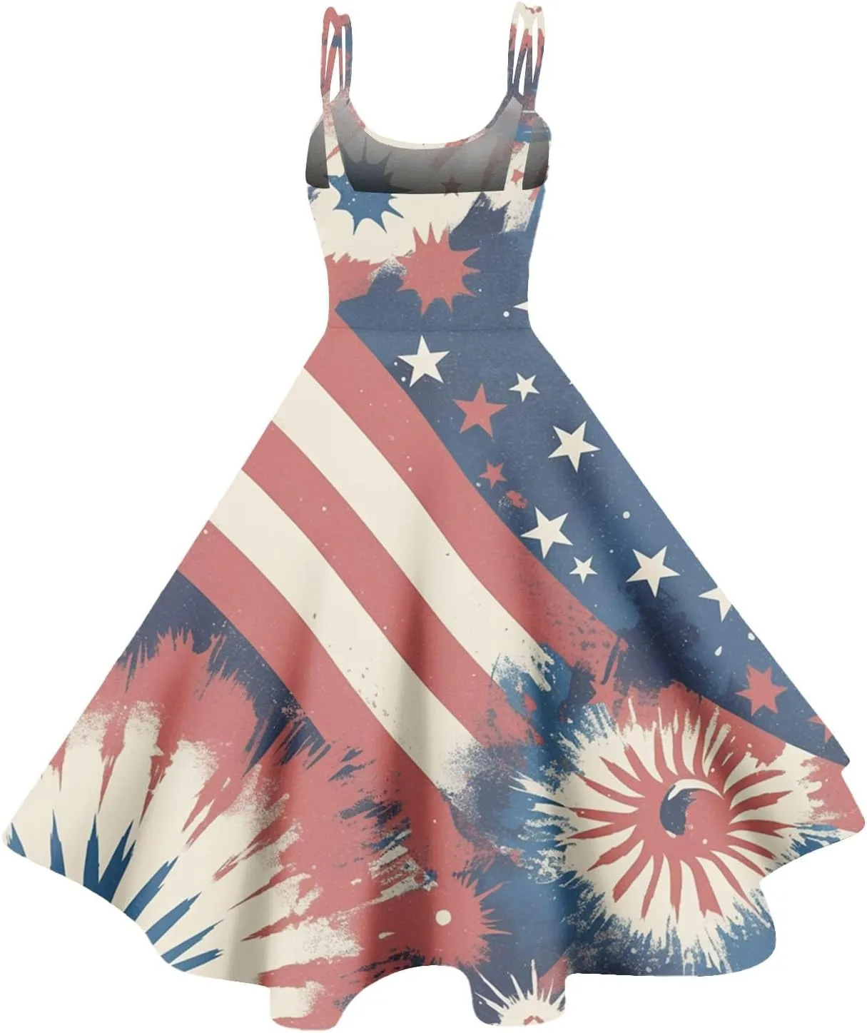 4th of July Womens Dresses Spaghetti Strap American Flag Print Midi Dress 2025 Trendy Summer Vintage Sundress Swing