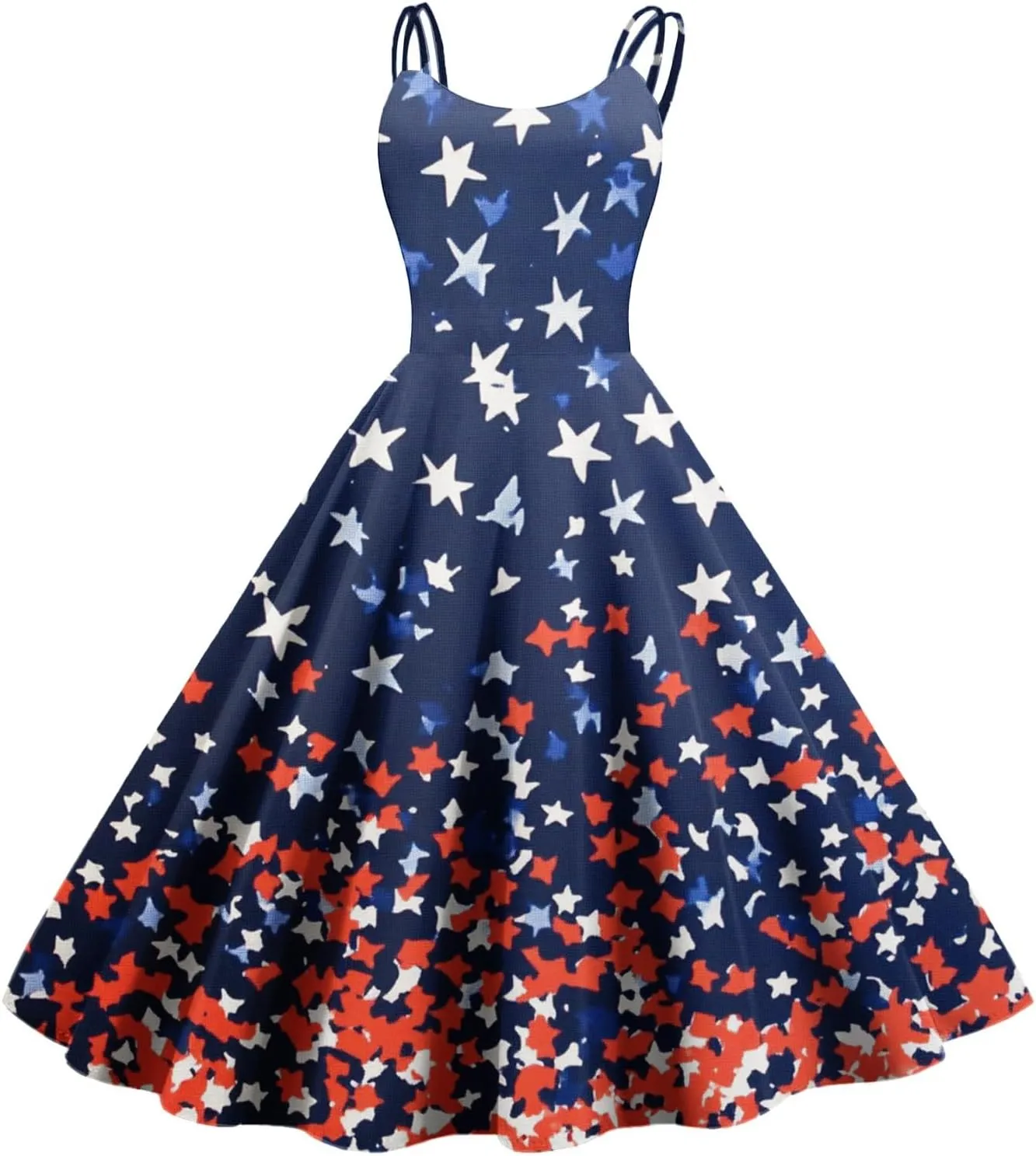4th of July Womens Dresses Spaghetti Strap American Flag Print Midi Dress 2025 Trendy Summer Vintage Sundress Swing