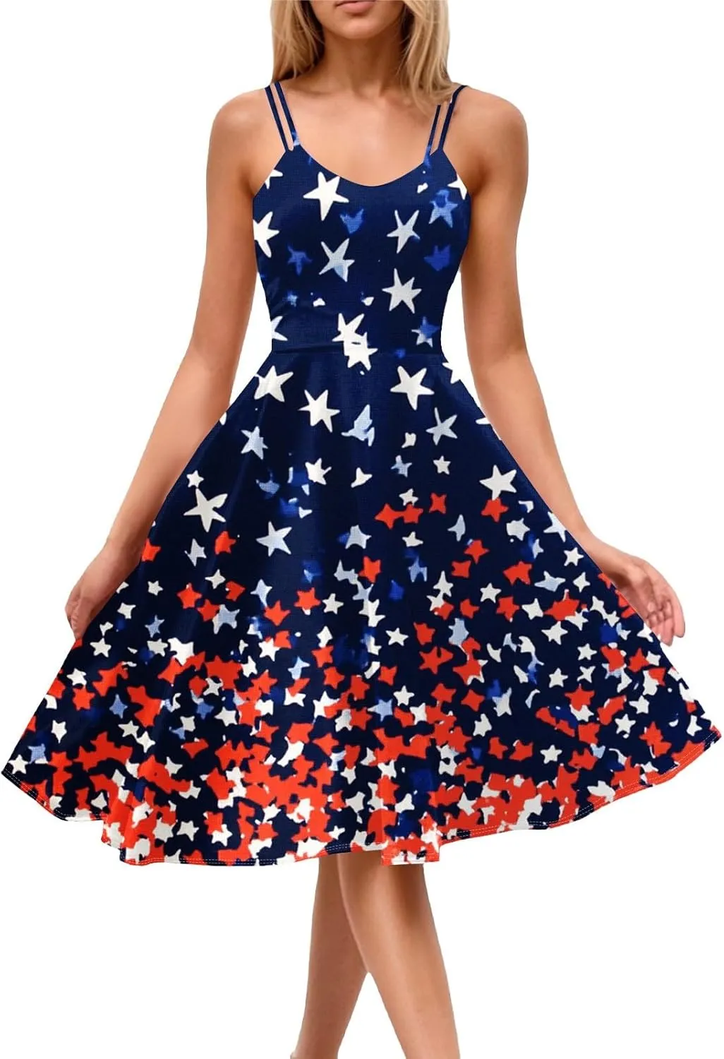 4th of July Womens Dresses Spaghetti Strap American Flag Print Midi Dress 2025 Trendy Summer Vintage Sundress Swing