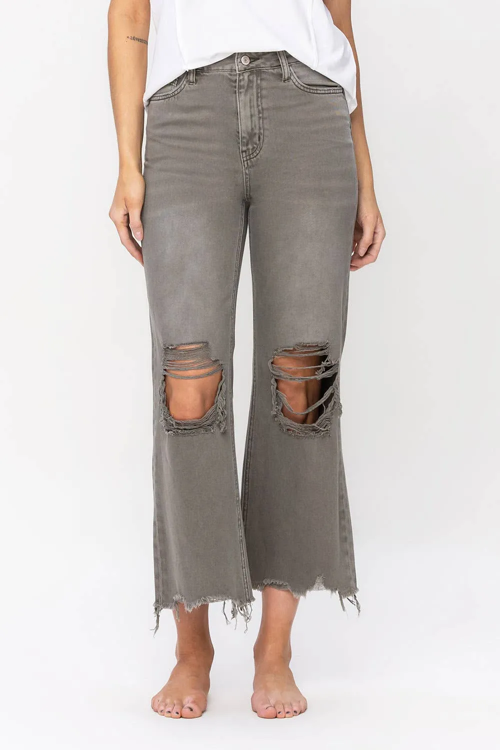 90's Olive Vintage Crop Flare Jeans