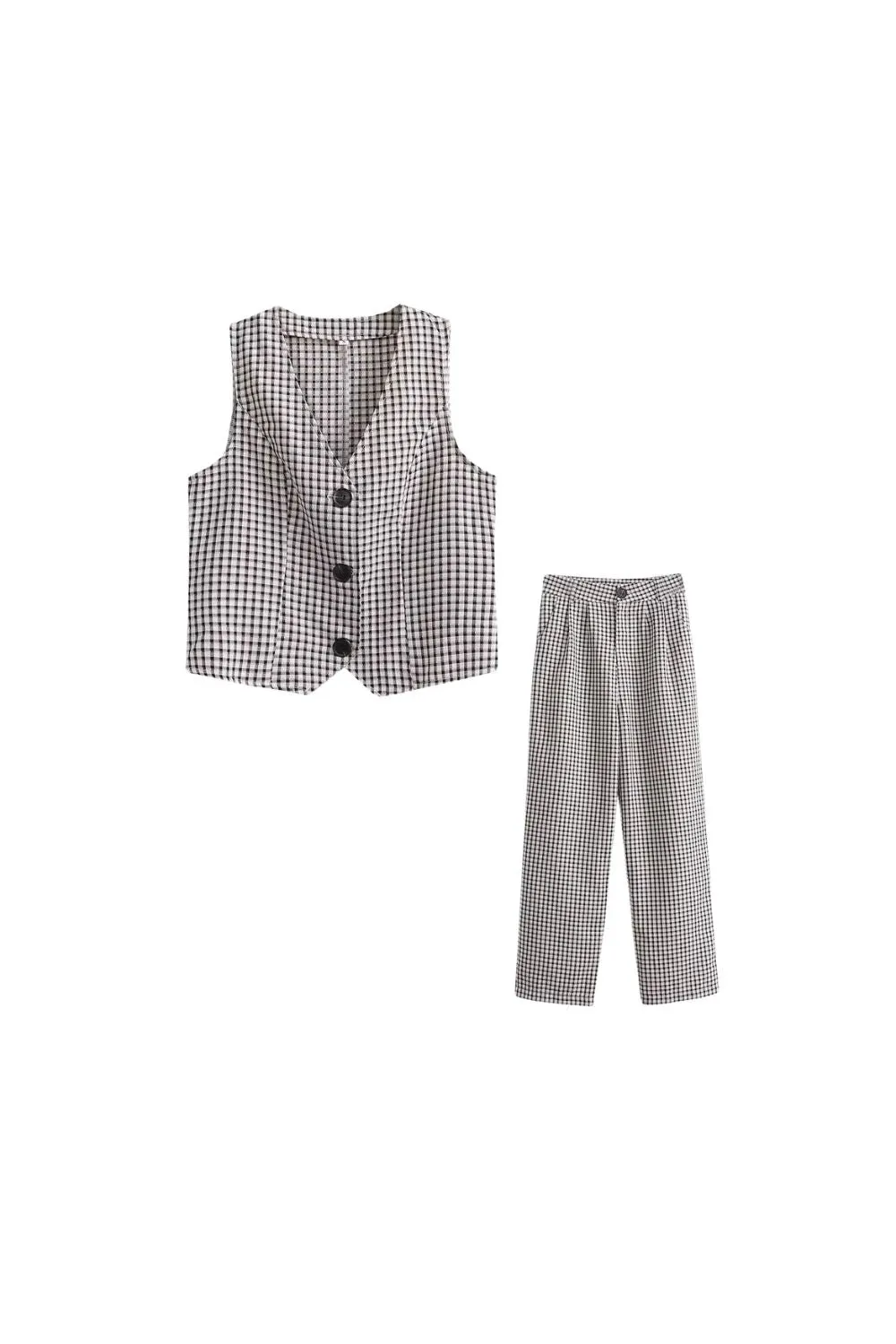 ‘Abigail’ Vintage-Inspired Checkered Vest & Pants Set (Sold Separately)
