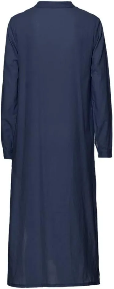 ADHOWBEW Womens Casual Long Sleeve V Neck Linen Maxi Dress with Pockets Loose Fit Dresses
