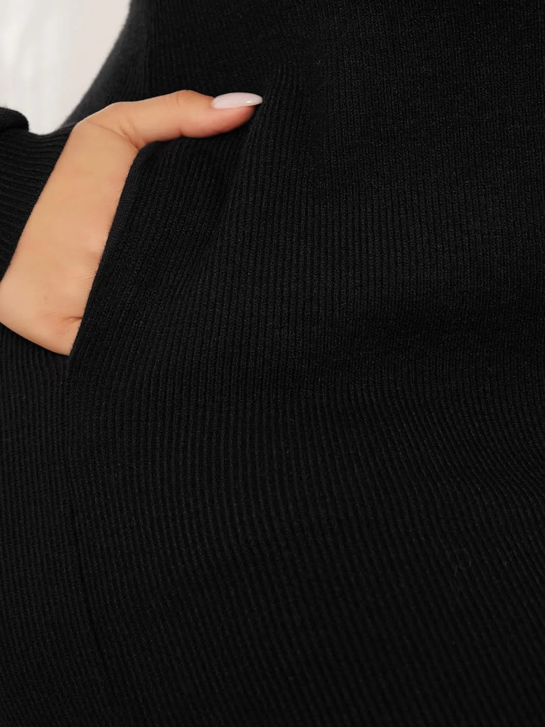 Agnes Orinda Plus Size Women 2024 Fall Sweater Dresses Pullover Hooded with Pocket Midi Winter Knit Sweater Dress
