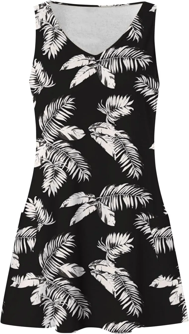 aihihe Summer Dresses for Women 2024 Boho Beach Sundress Loose Fit V Neck Sleeveless Midi Dress Flowy Dress with Pockets