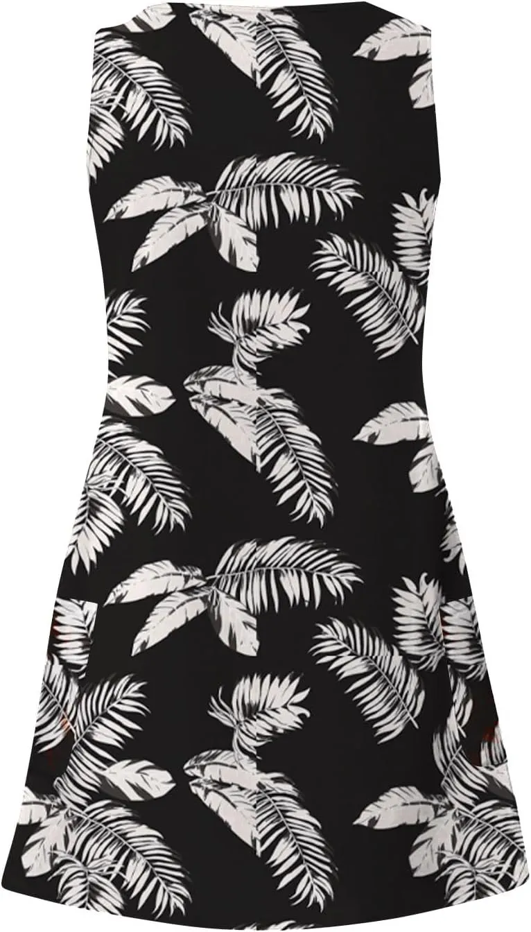 aihihe Summer Dresses for Women 2024 Boho Beach Sundress Loose Fit V Neck Sleeveless Midi Dress Flowy Dress with Pockets