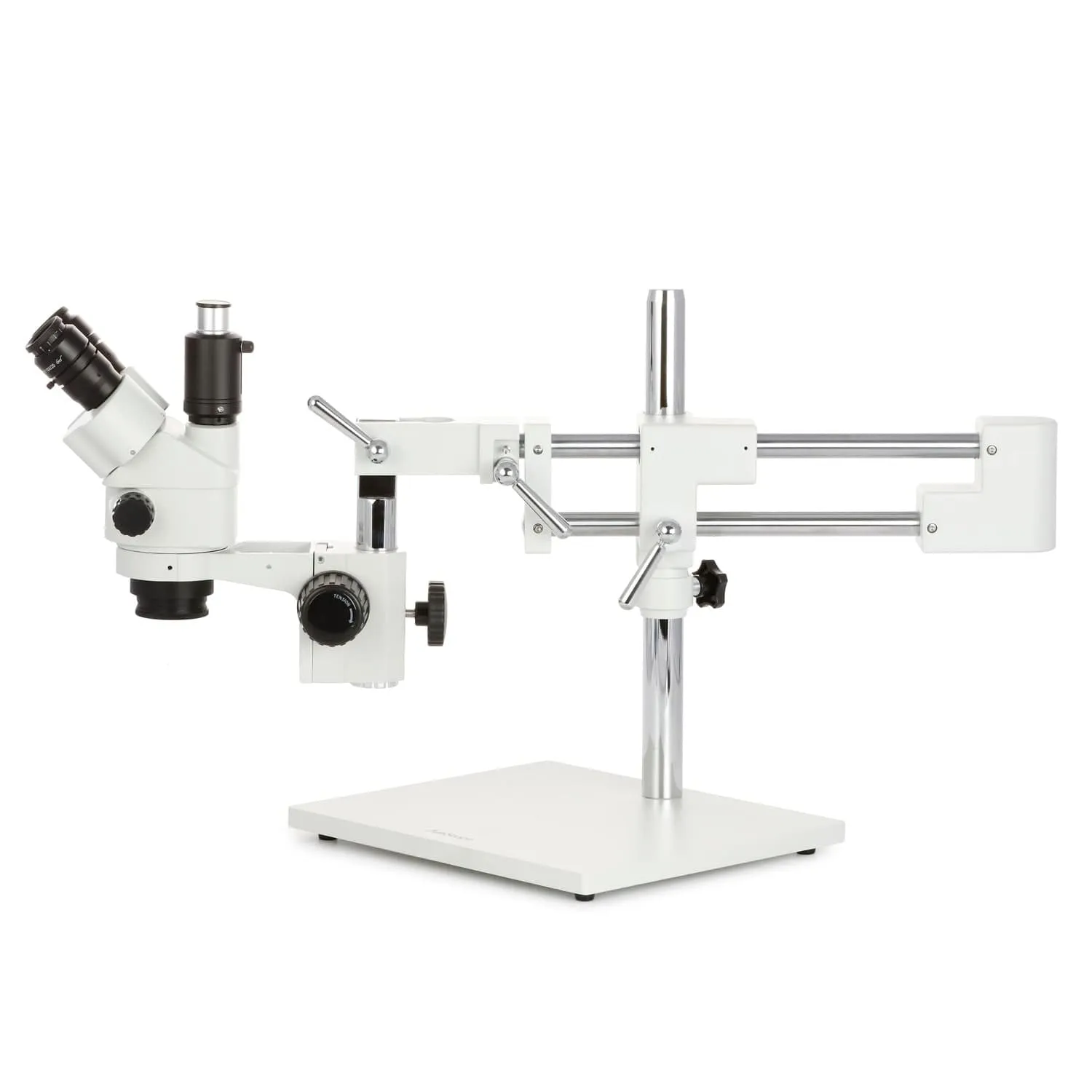 AmScope SM-4 Series Simul-Focal Lockable Zoom Trinocular Stereo Microscope 3.5X-45X Magnification with 8W Fluorescent Ring Light on Double Arm Boom Stand