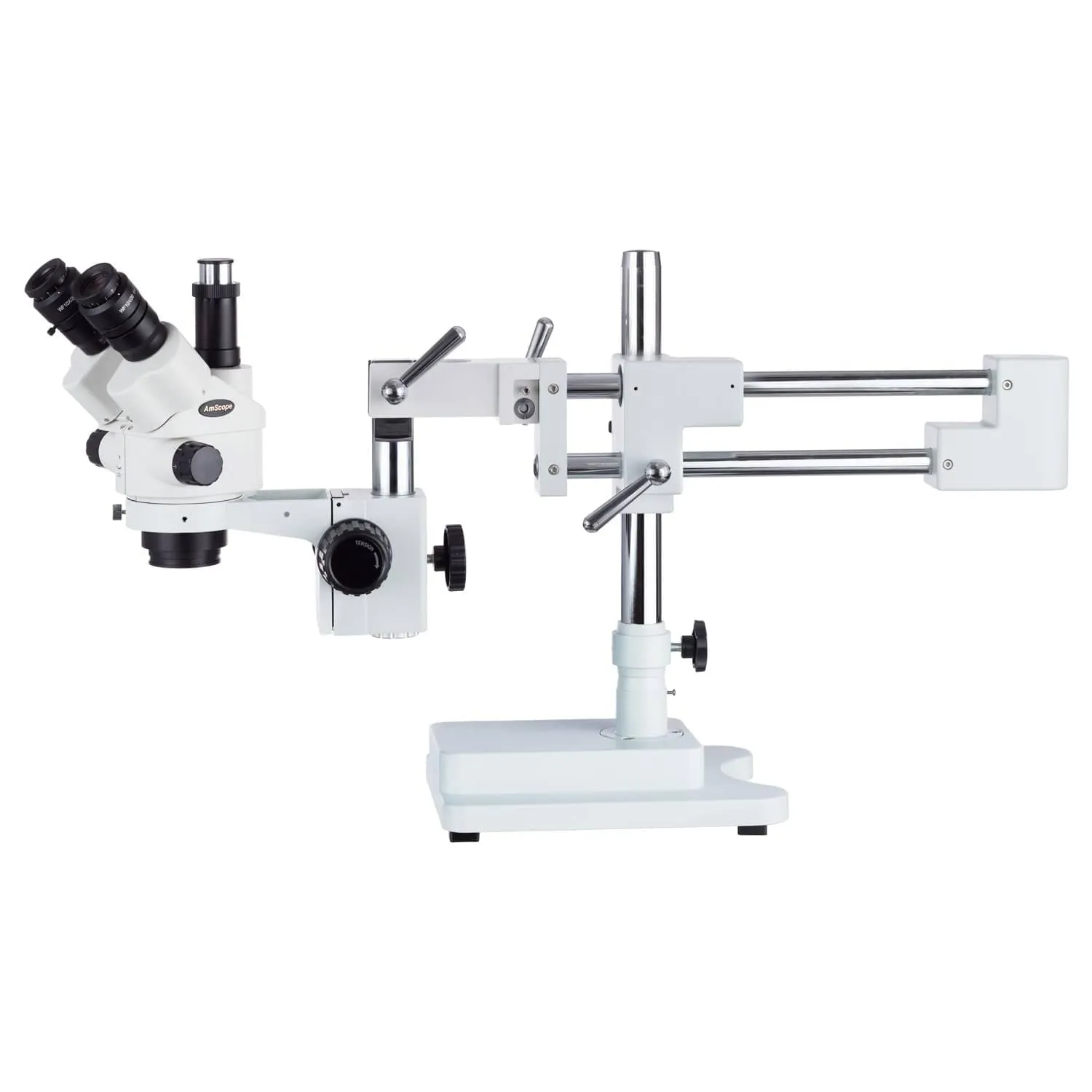 AmScope SM-4 Series Simul-Focal Lockable Zoom Trinocular Stereo Microscope 3.5X-45X Magnification with 8W Fluorescent Ring Light on Double Arm Boom Stand