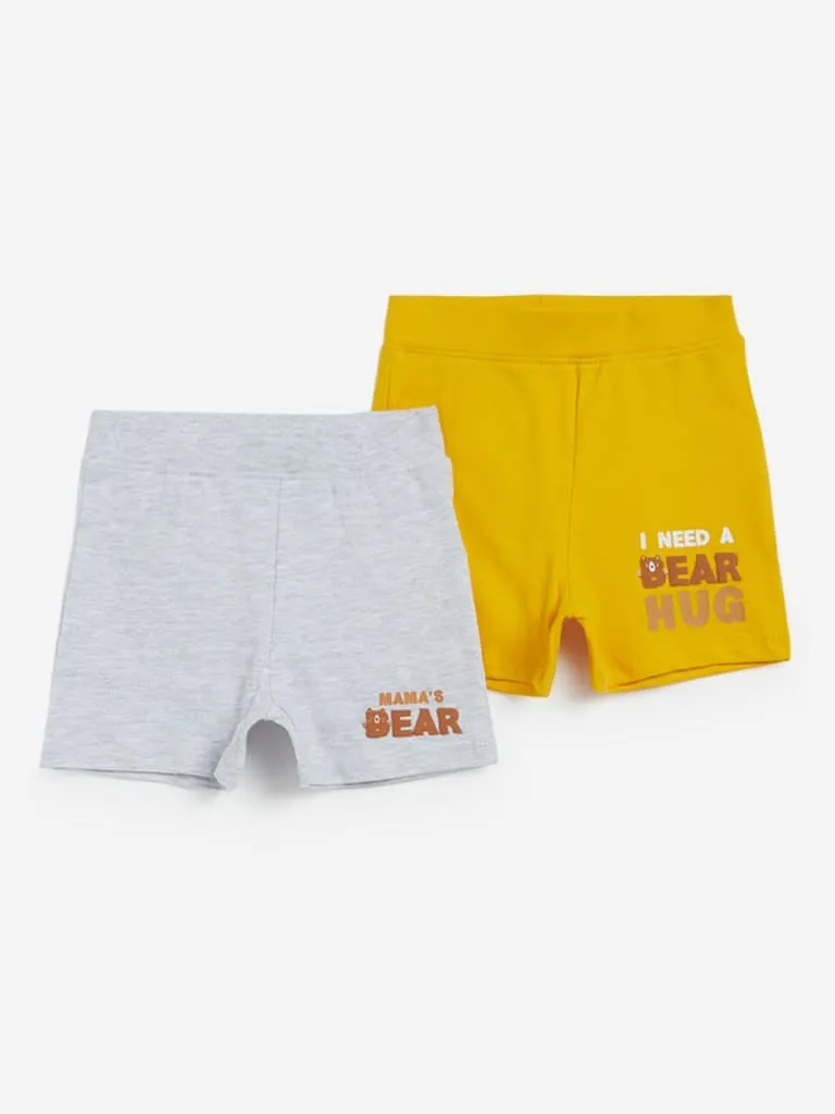 Baby HOP Mustard Printed Shorts Set of Two