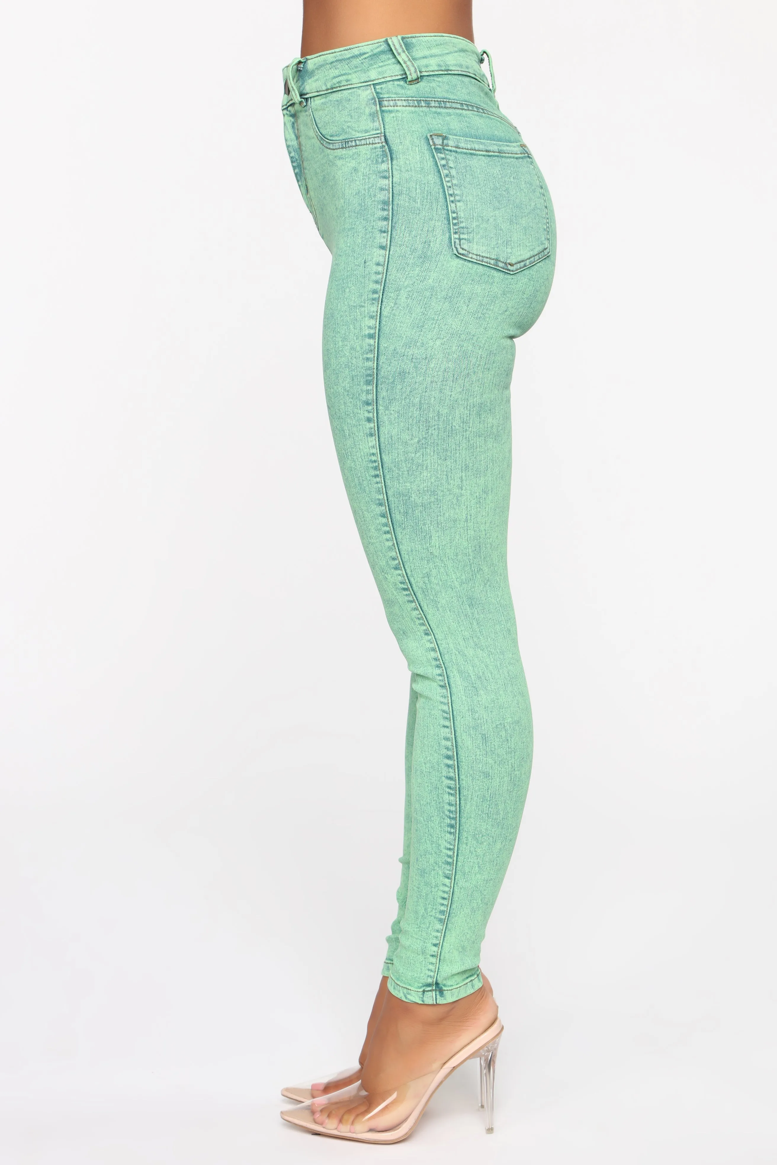 Bad Moves Acid Washed Jeans - Neon Green