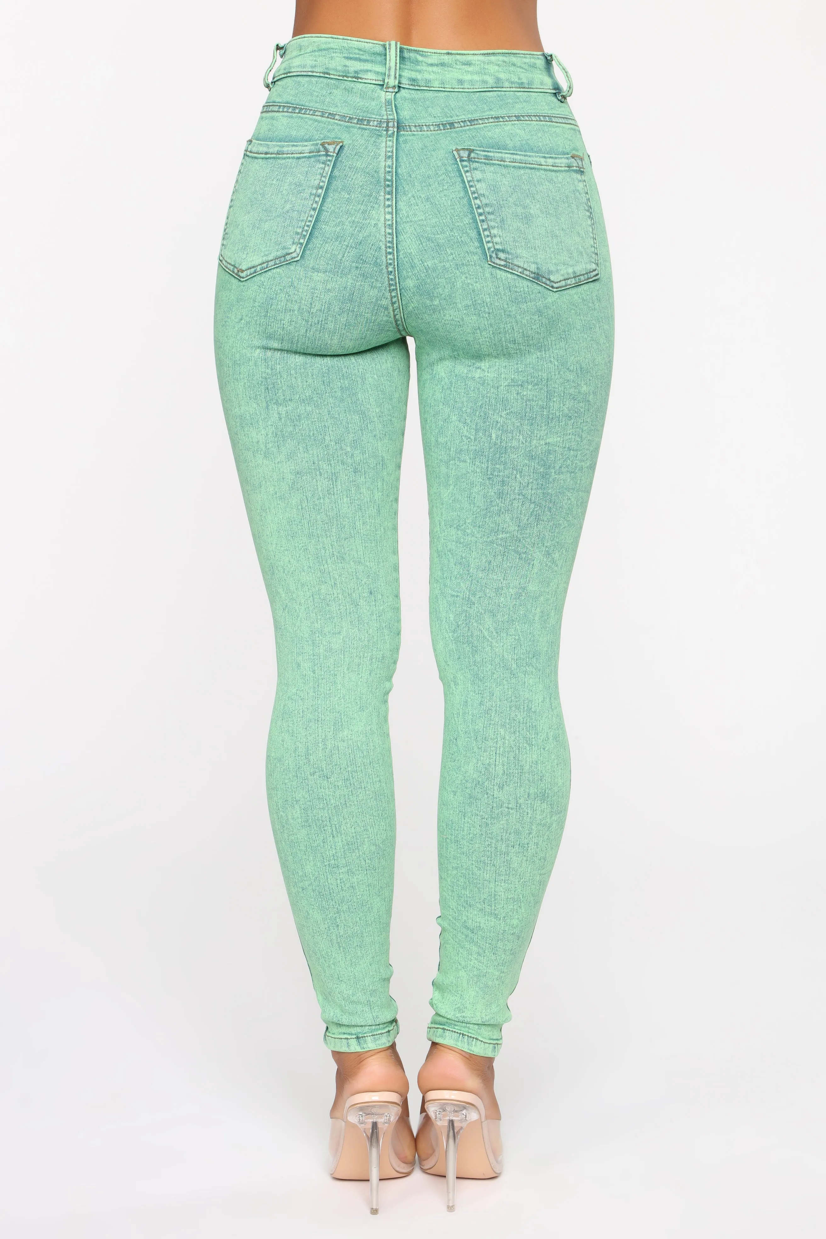 Bad Moves Acid Washed Jeans - Neon Green