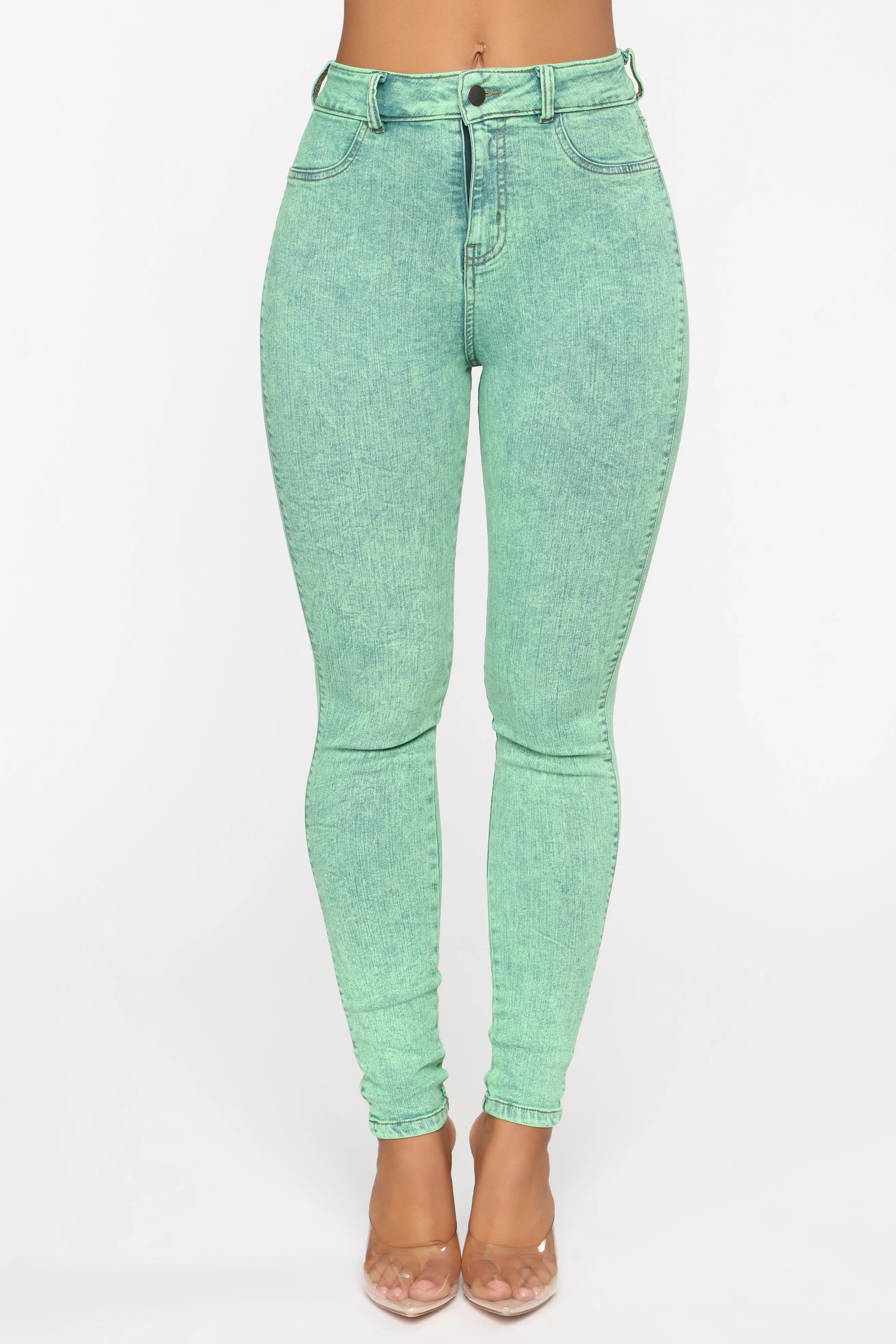 Bad Moves Acid Washed Jeans - Neon Green