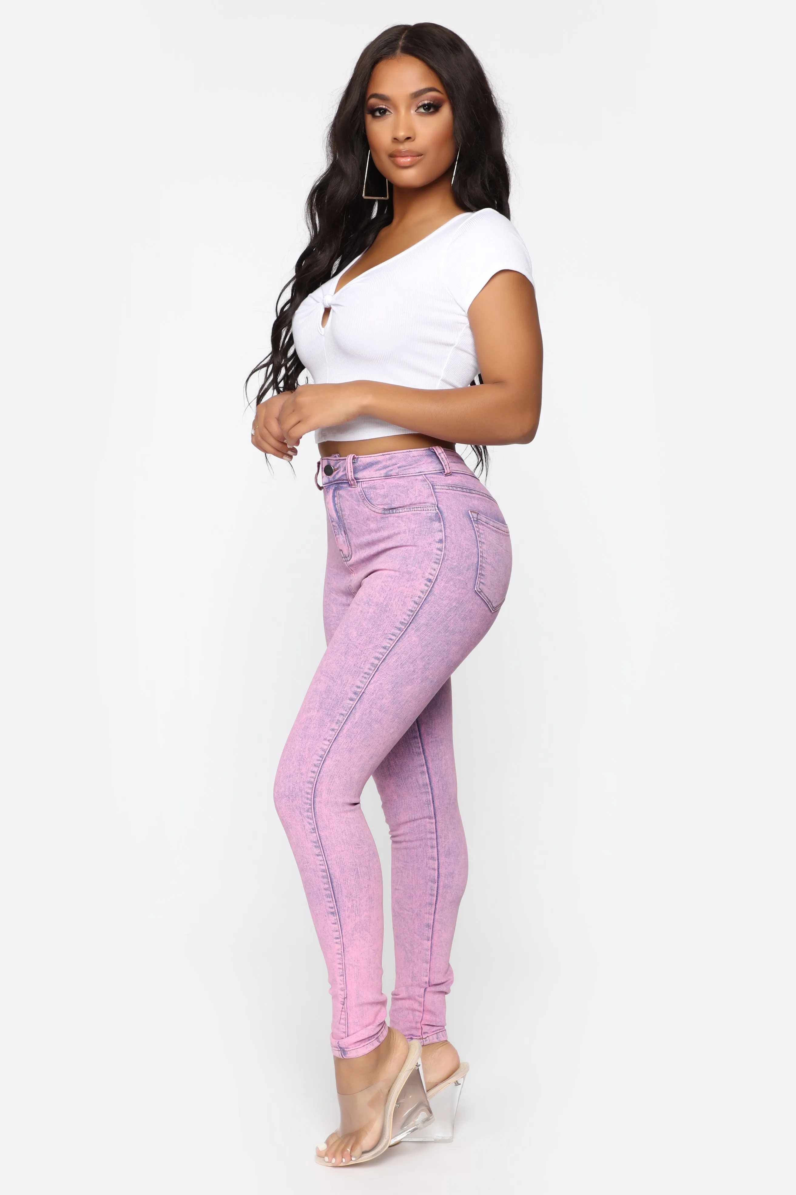 Bad Moves Acid Washed Jeans - Pink