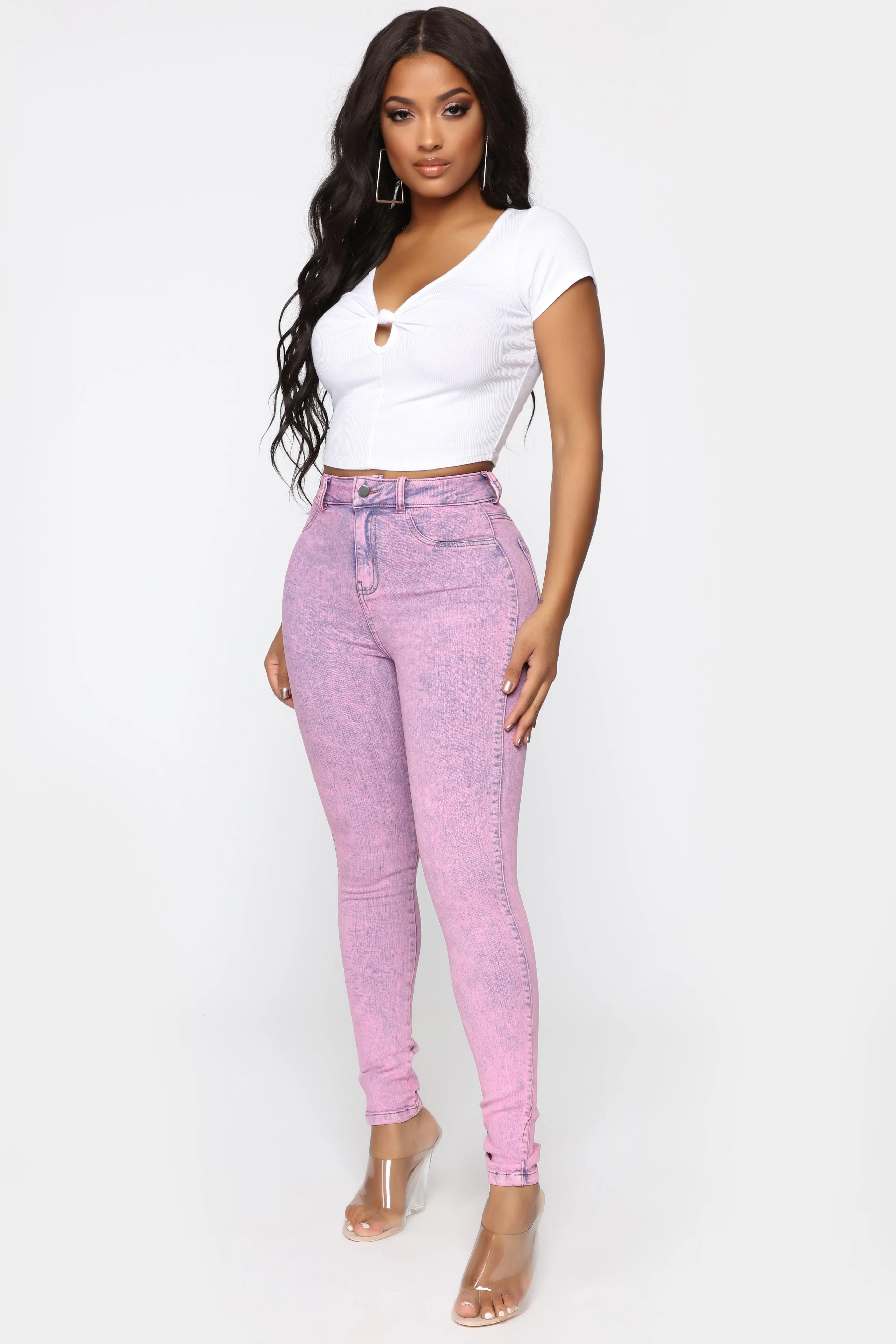 Bad Moves Acid Washed Jeans - Pink