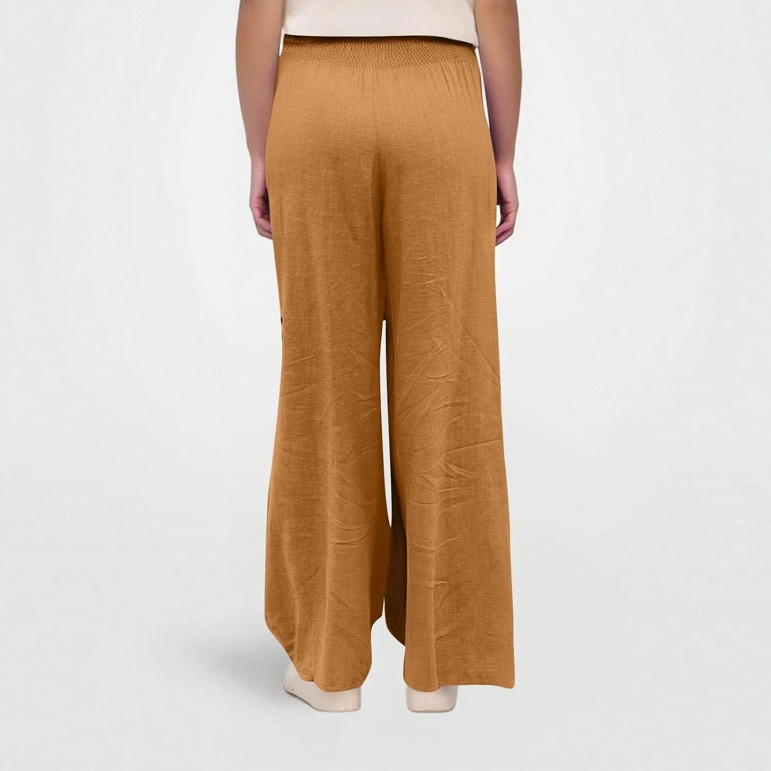Baggy Linen Pants Women Summer High Waisted Wide Leg Palazzo Pants Smocked Pant Lounge Work Trousers with Pockets