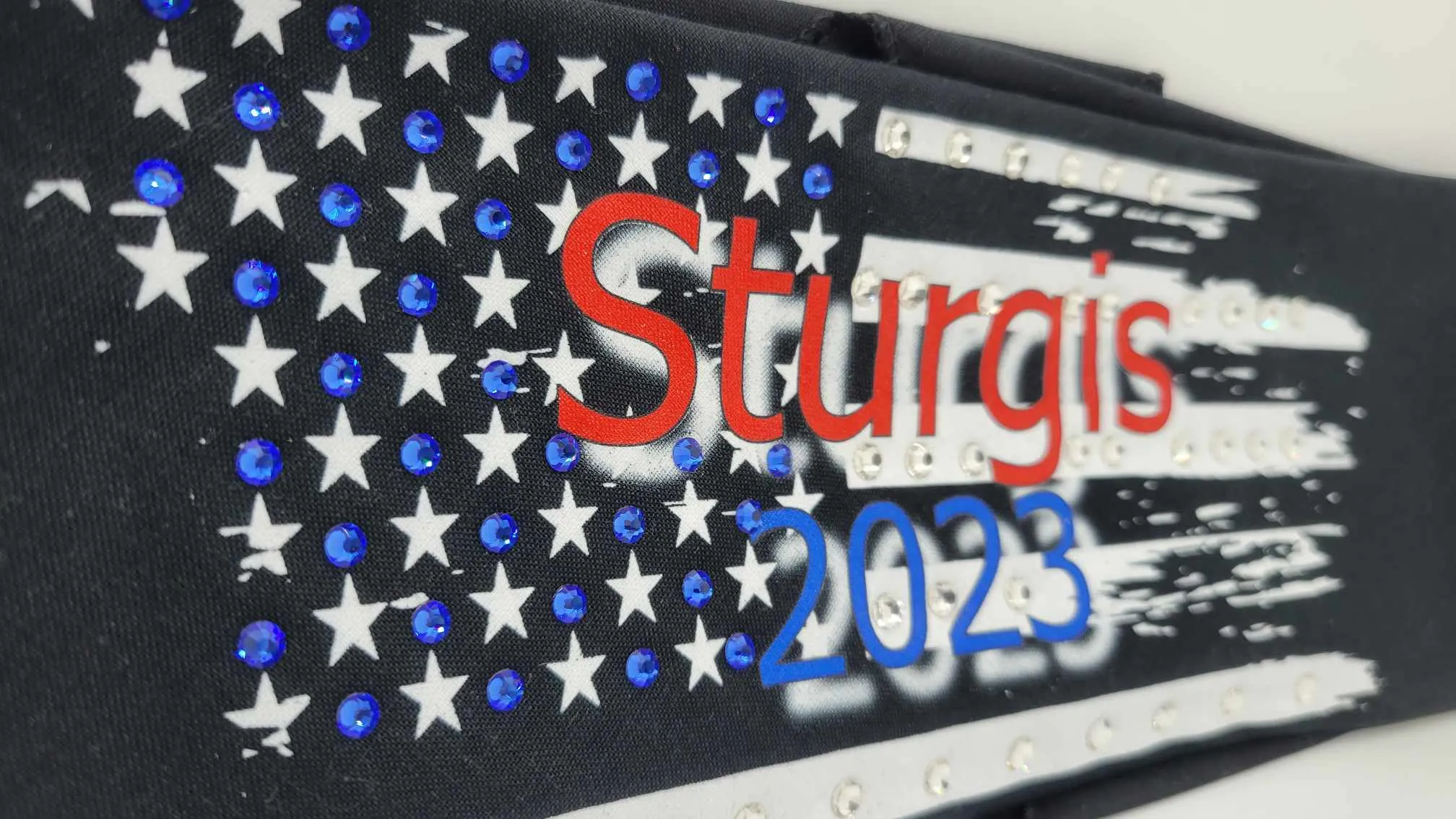Bargain Sturgis 2023 with Blue and Diamond Clear Crystals (Sku8086)