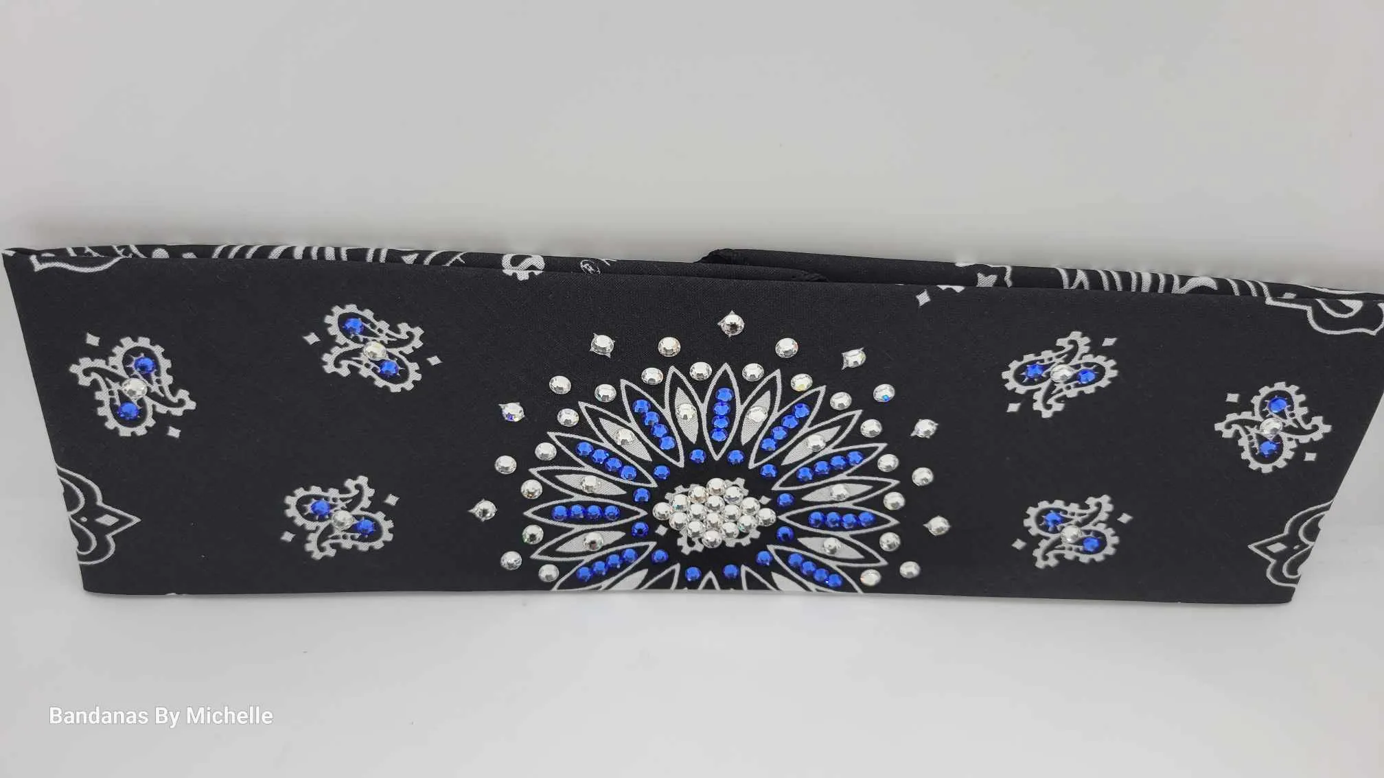 Black Paisley with Blue and Diamond Clear Austrian Crystals (Sku6329)