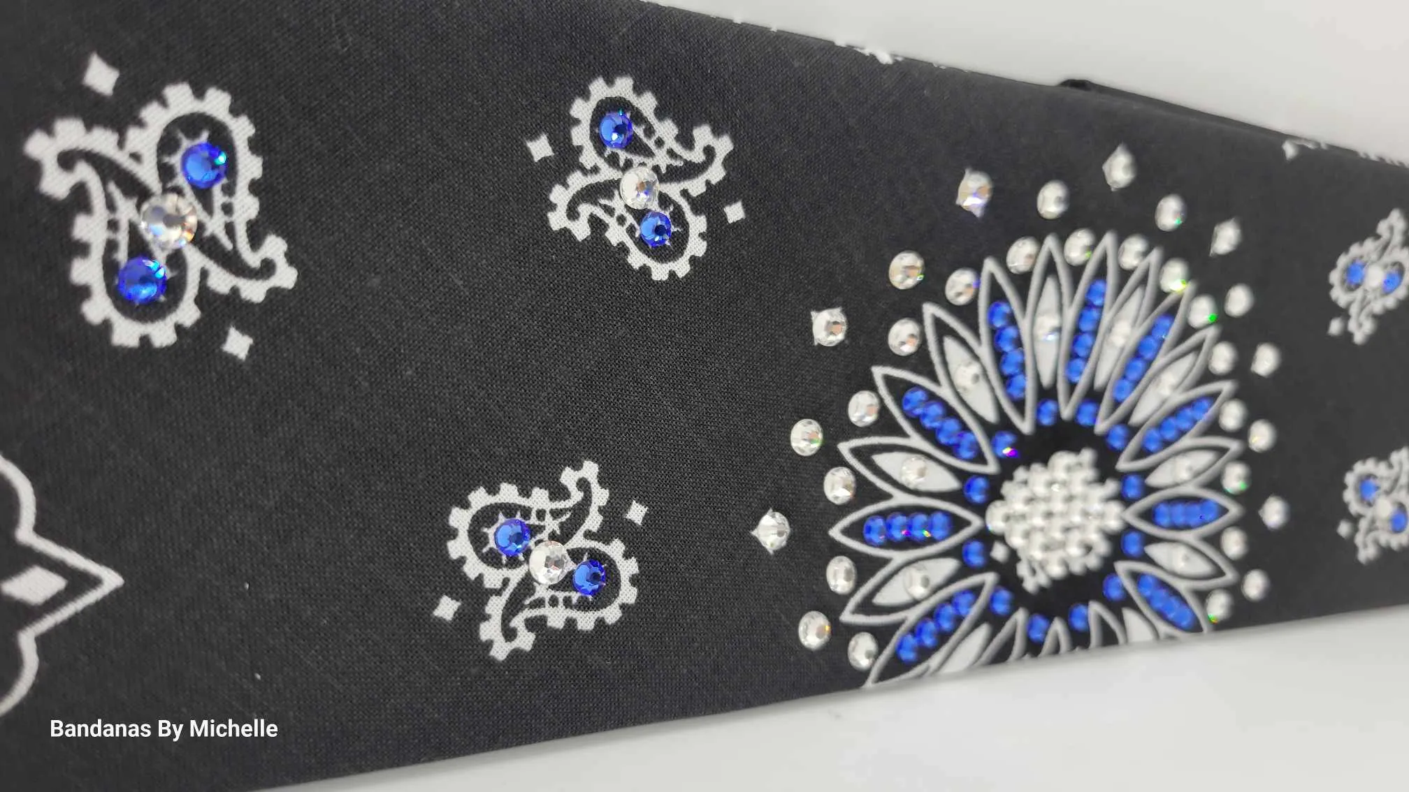 Black Paisley with Blue and Diamond Clear Austrian Crystals (Sku6329)