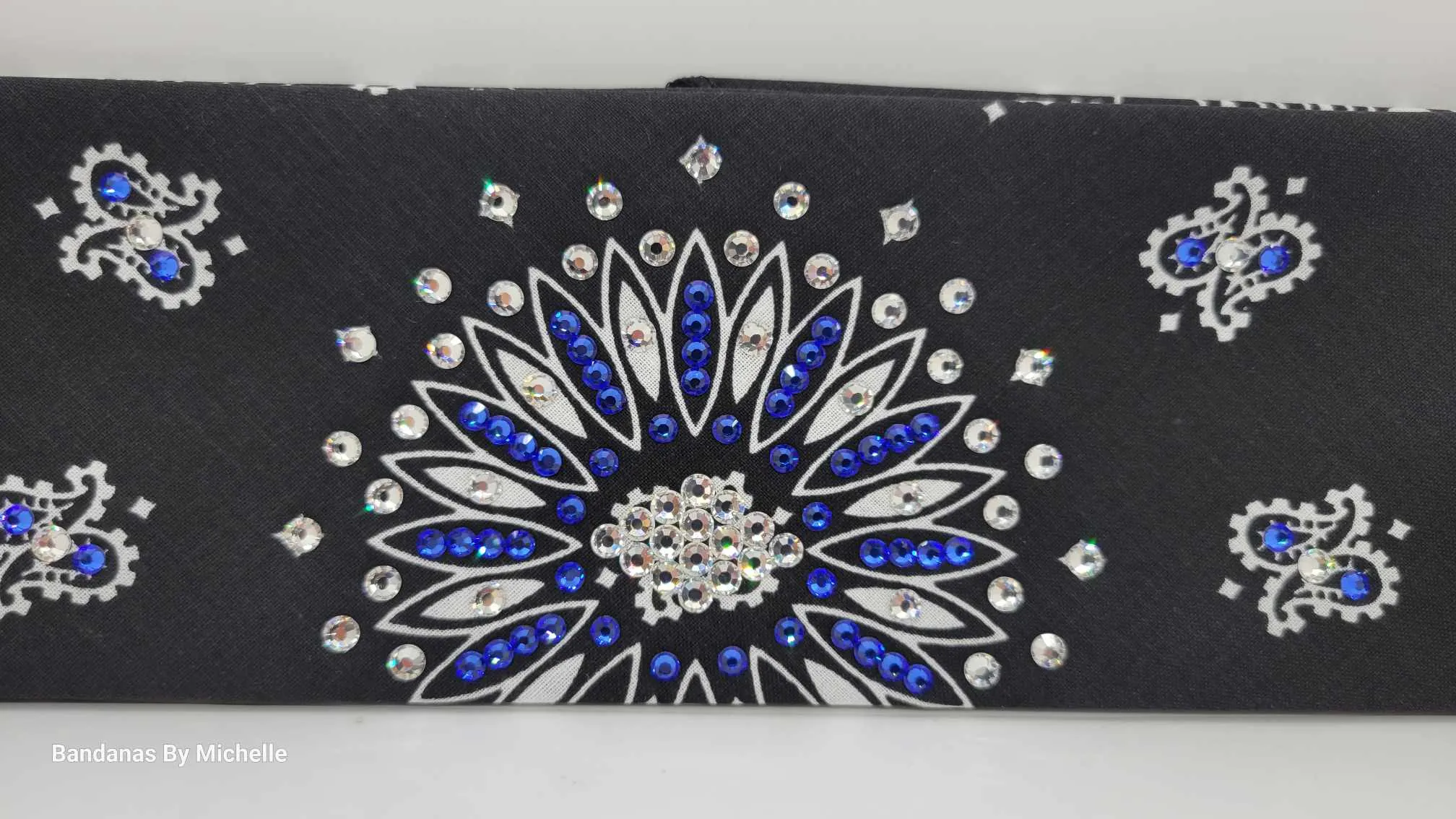 Black Paisley with Blue and Diamond Clear Austrian Crystals (Sku6329)