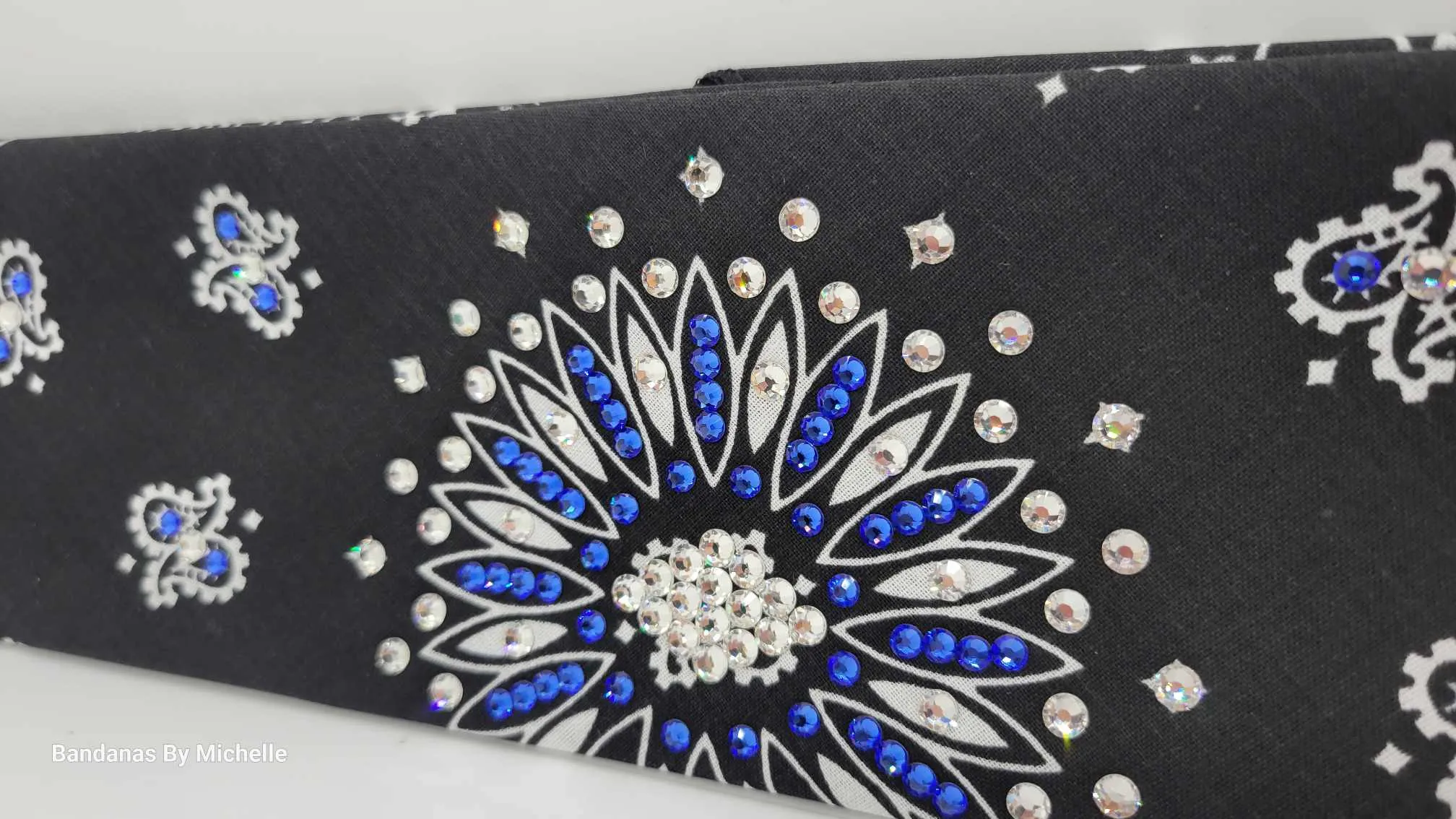 Black Paisley with Blue and Diamond Clear Austrian Crystals (Sku6329)