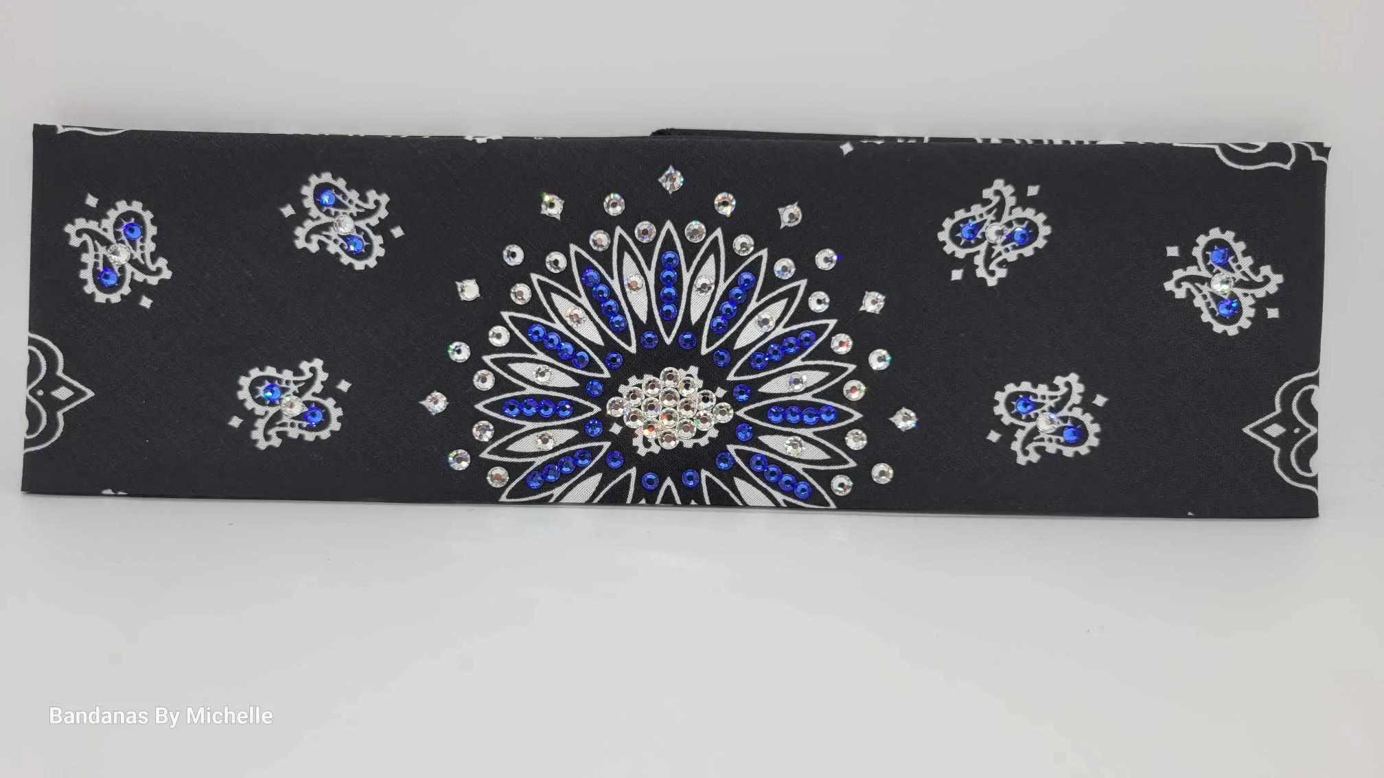Black Paisley with Blue and Diamond Clear Austrian Crystals (Sku6329)