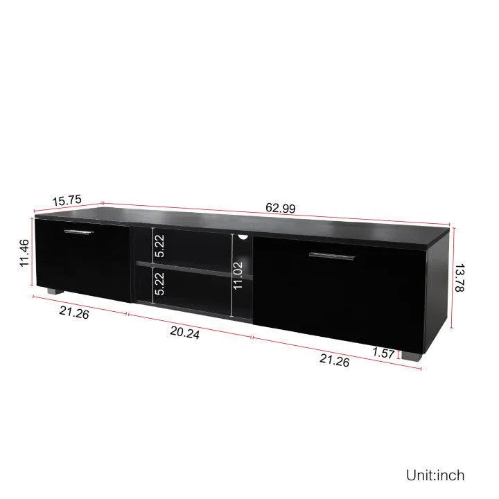 Black TV Stand for 70" TV, Media Console with 2 Cabinets & Open Shelves, Entertainment Center