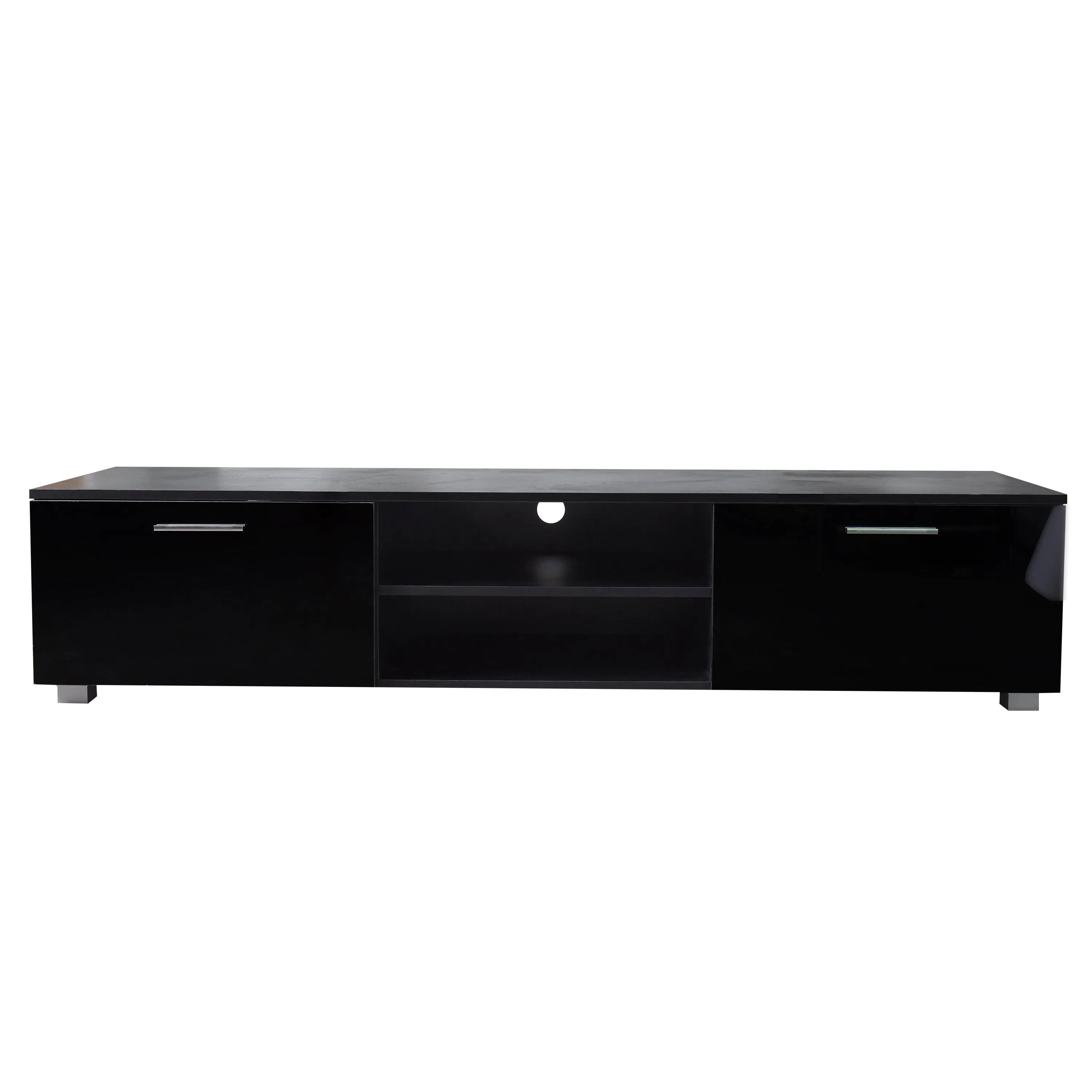 Black TV Stand for 70" TV, Media Console with 2 Cabinets & Open Shelves, Entertainment Center
