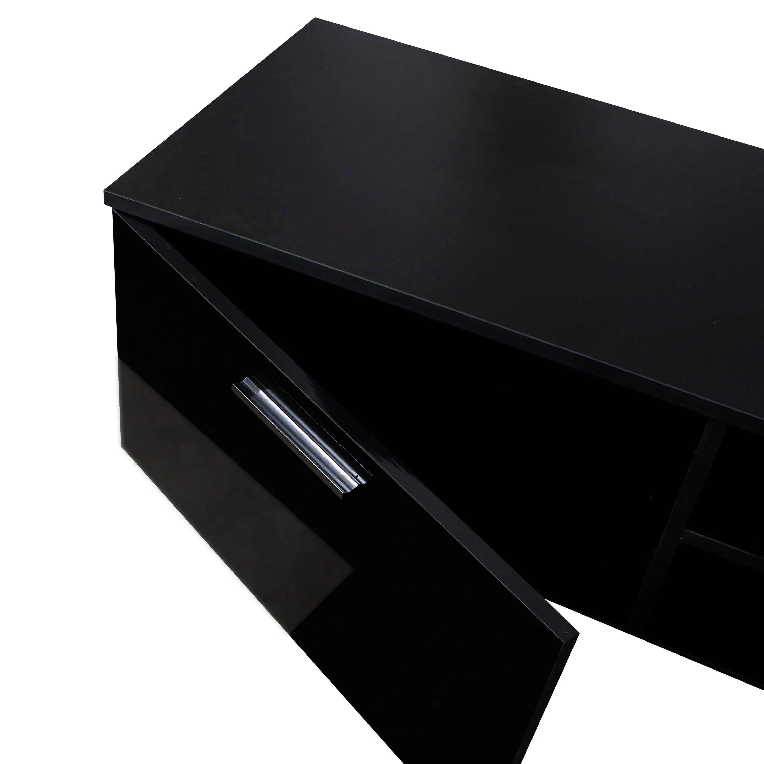 Black TV Stand for 70" TV, Media Console with 2 Cabinets & Open Shelves, Entertainment Center