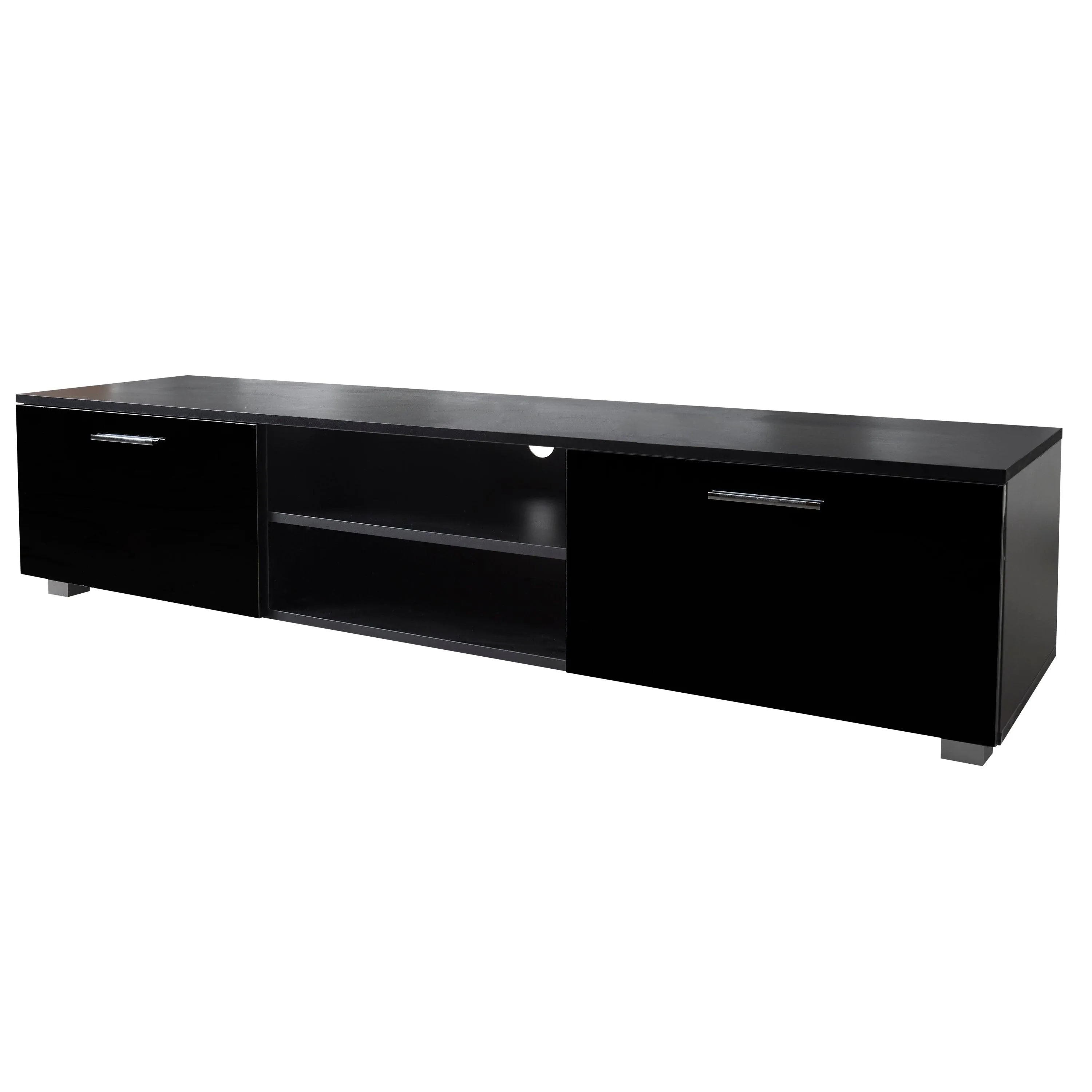Black TV Stand for 70" TV, Media Console with 2 Cabinets & Open Shelves, Entertainment Center