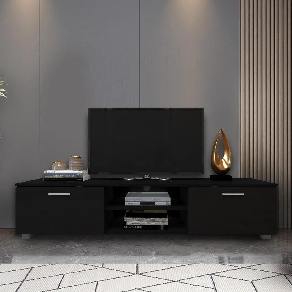 Black TV Stand for 70" TV, Media Console with 2 Cabinets & Open Shelves, Entertainment Center