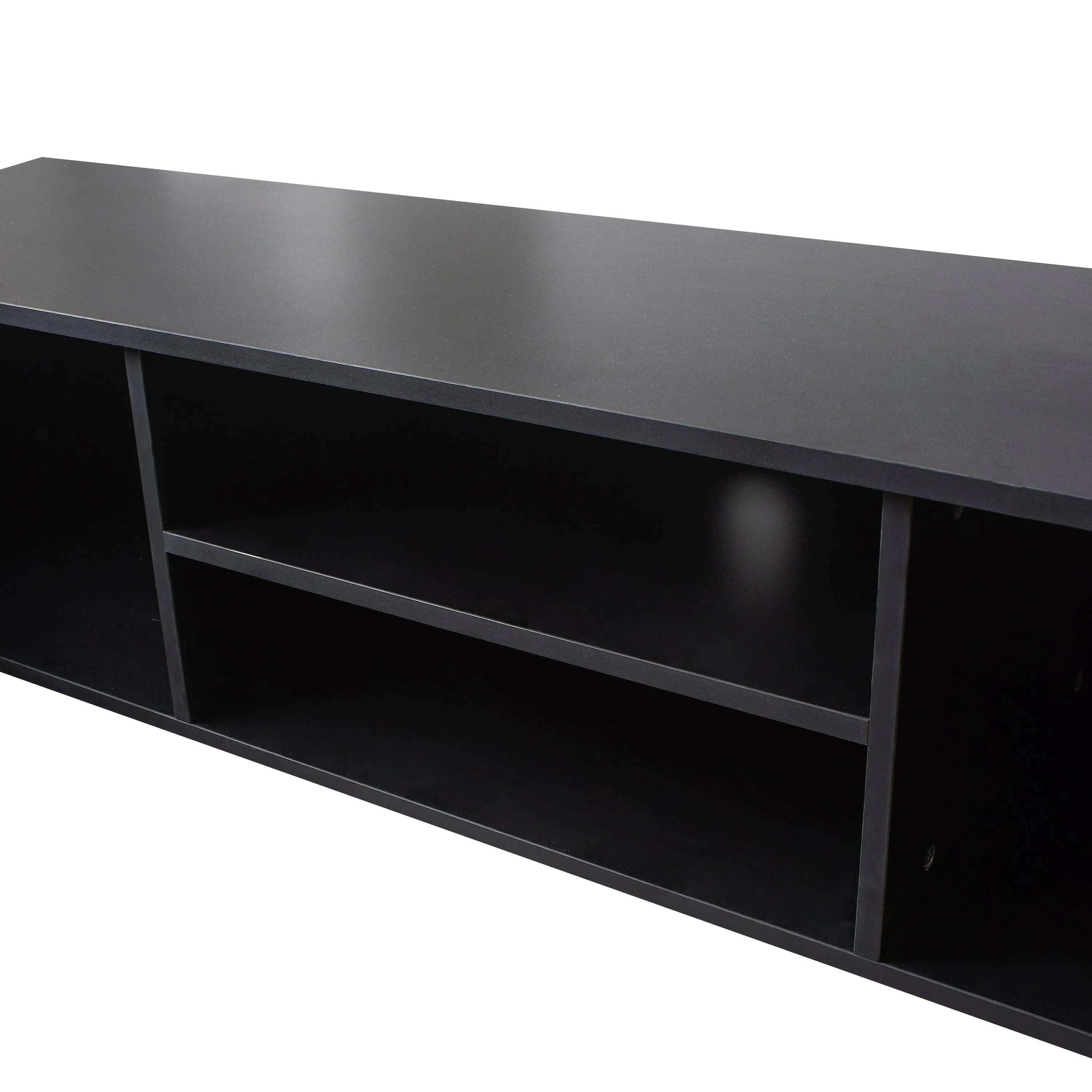 Black TV Stand for 70" TV, Media Console with 2 Cabinets & Open Shelves, Entertainment Center