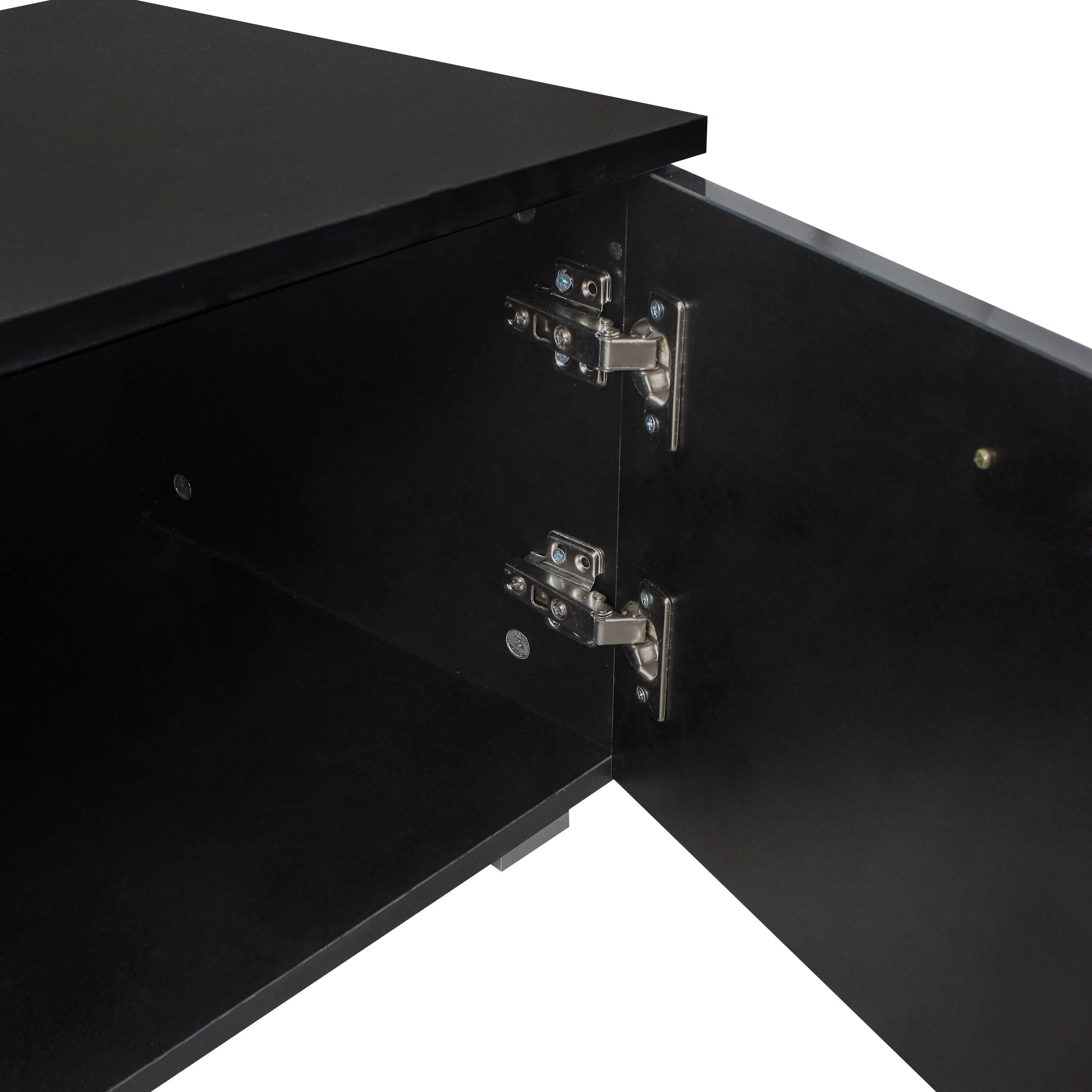Black TV Stand for 70" TV, Media Console with 2 Cabinets & Open Shelves, Entertainment Center