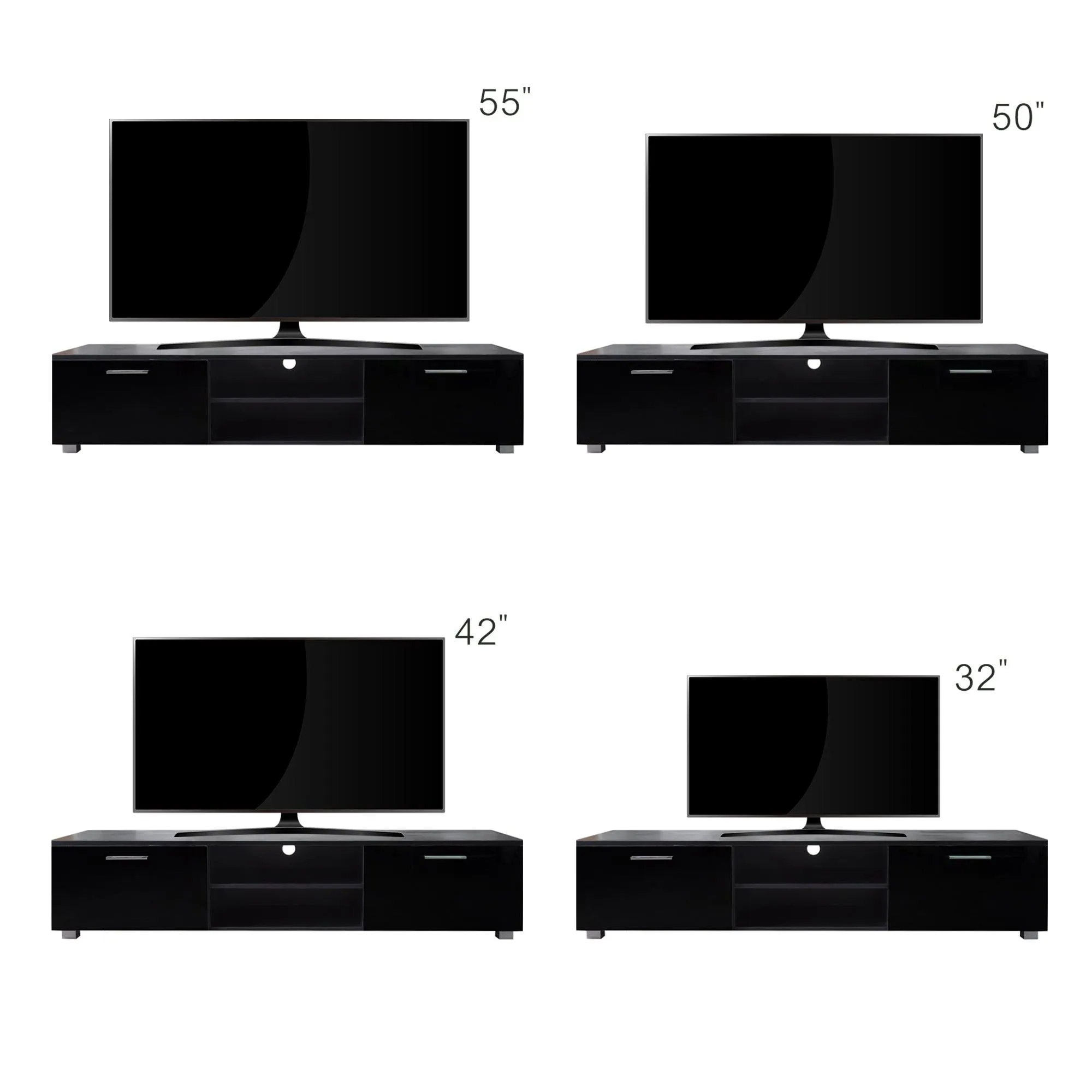 Black TV Stand for 70" TV, Media Console with 2 Cabinets & Open Shelves, Entertainment Center