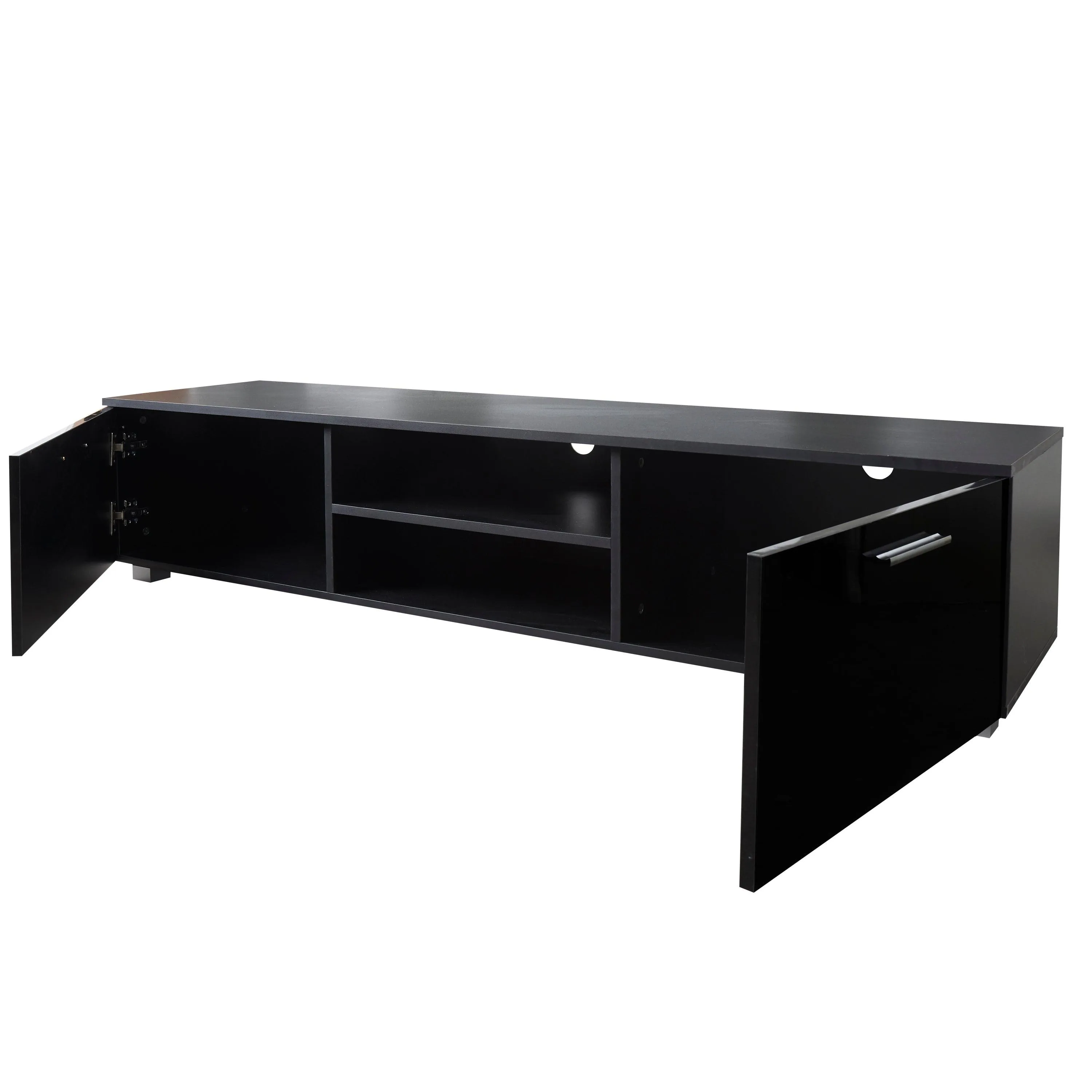 Black TV Stand for 70" TV, Media Console with 2 Cabinets & Open Shelves, Entertainment Center