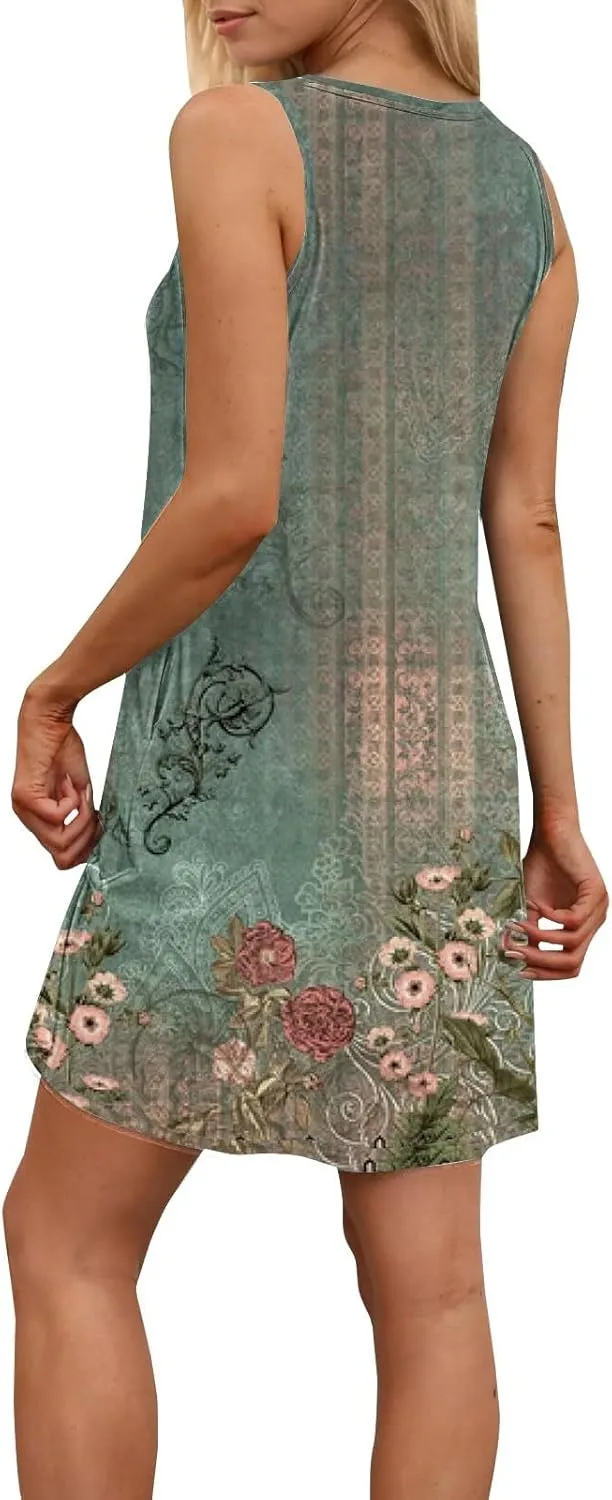 Boho Dresses for Women 2025 Summer Casual Baggy Sleeveless Midi Tank Dress Plus Size Comfy Beach Vacation Sundresses