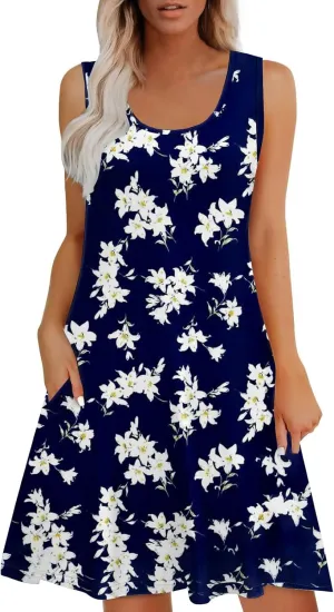 Boho Dresses for Women 2025 Summer Casual Baggy Sleeveless Midi Tank Dress Plus Size Comfy Beach Vacation Sundresses