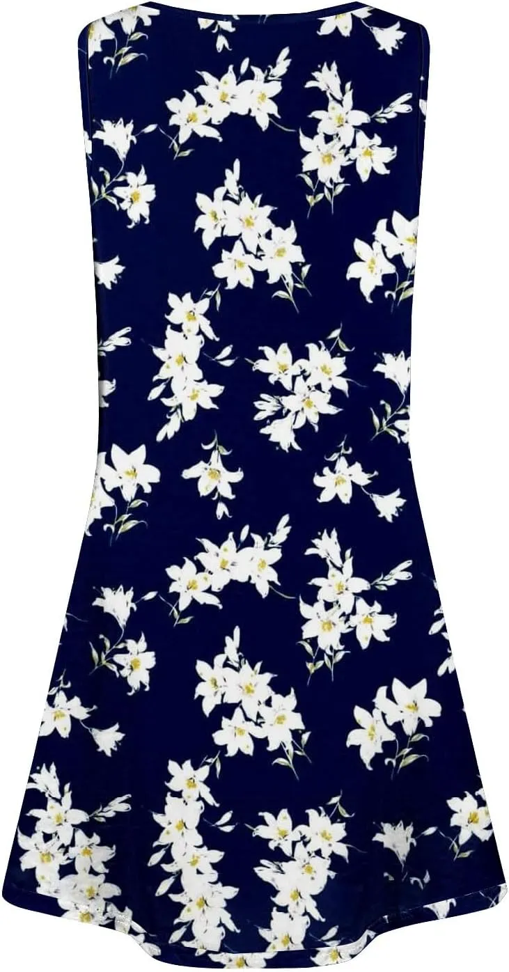 Boho Dresses for Women 2025 Summer Casual Baggy Sleeveless Midi Tank Dress Plus Size Comfy Beach Vacation Sundresses