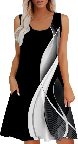 Boho Dresses for Women 2025 Summer Casual Baggy Sleeveless Midi Tank Dress Plus Size Comfy Beach Vacation Sundresses