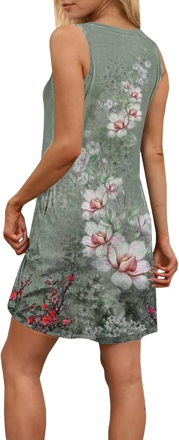 Boho Dresses for Women 2025 Summer Casual Baggy Sleeveless Midi Tank Dress Plus Size Comfy Beach Vacation Sundresses
