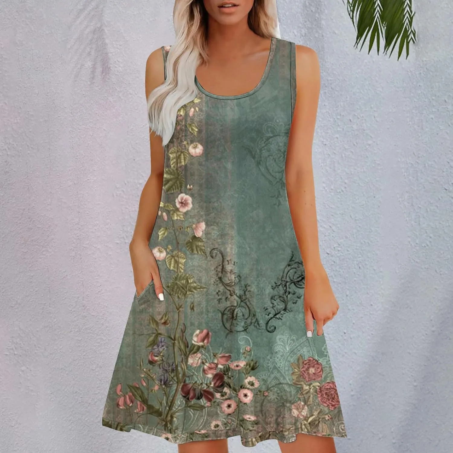 Boho Dresses for Women 2025 Summer Casual Baggy Sleeveless Midi Tank Dress Plus Size Comfy Beach Vacation Sundresses