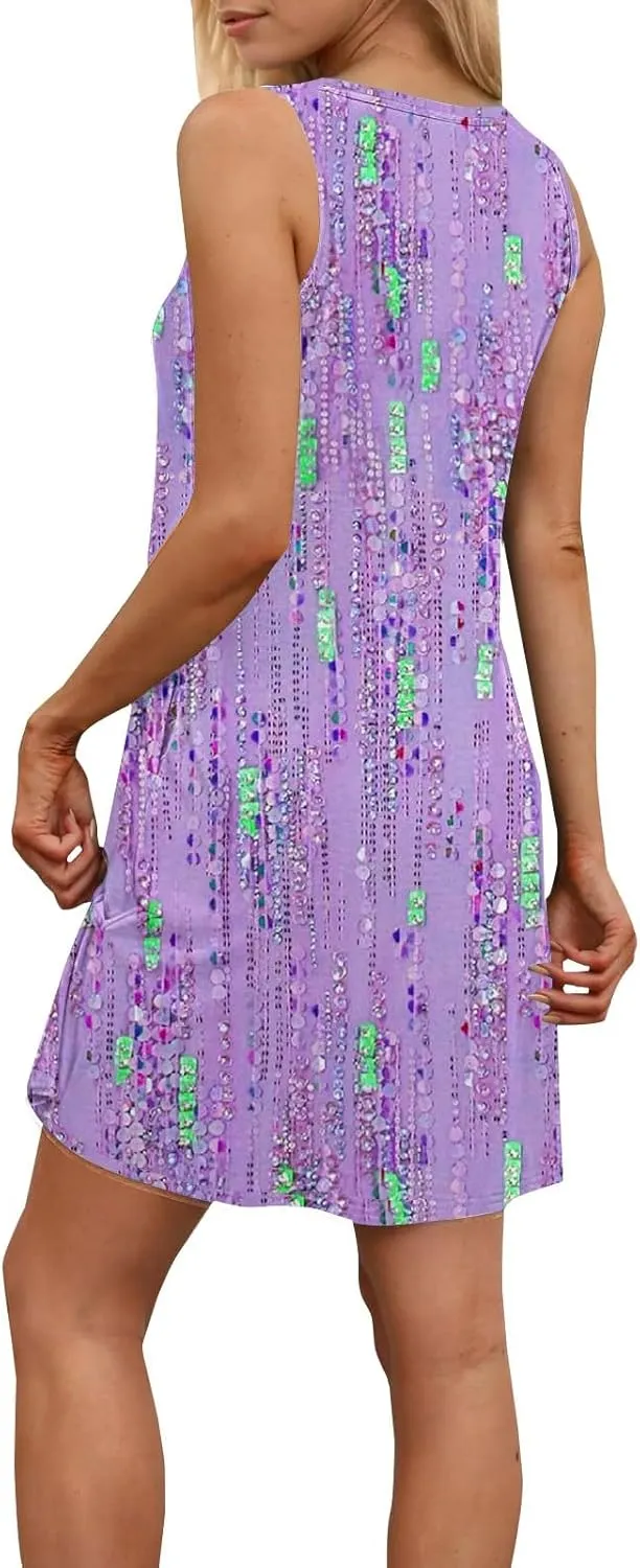 Boho Dresses for Women 2025 Summer Casual Baggy Sleeveless Midi Tank Dress Plus Size Comfy Beach Vacation Sundresses