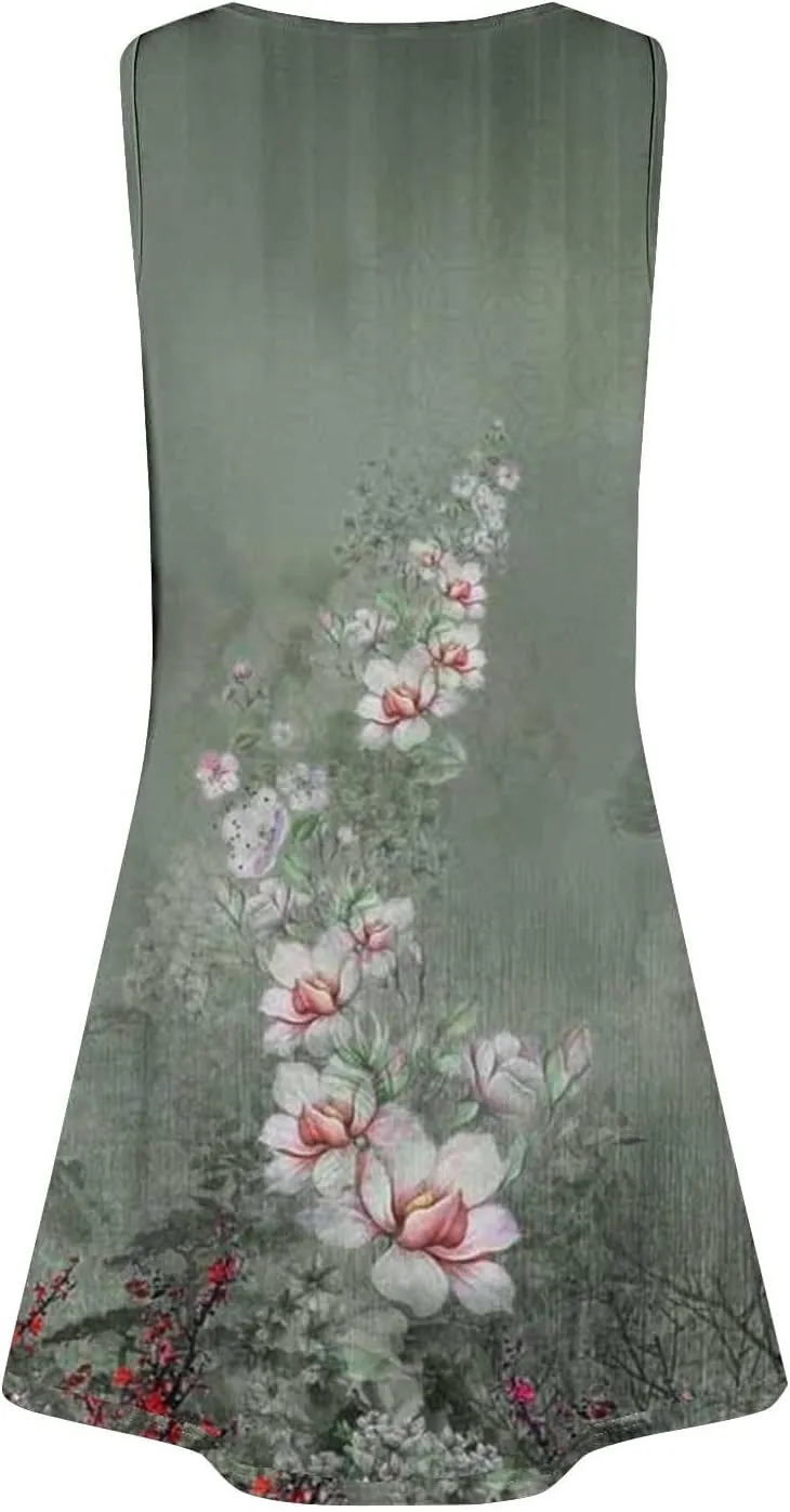 Boho Dresses for Women 2025 Summer Casual Baggy Sleeveless Midi Tank Dress Plus Size Comfy Beach Vacation Sundresses