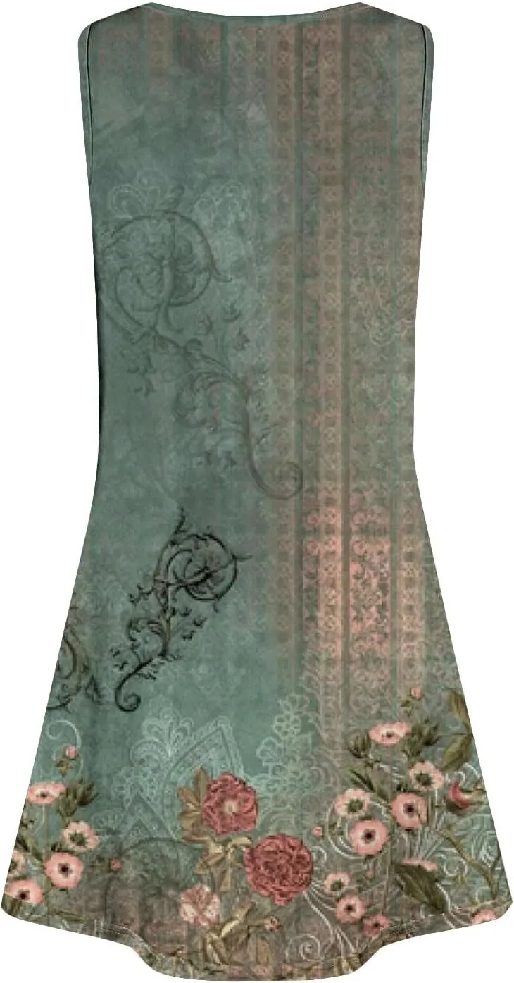 Boho Dresses for Women 2025 Summer Casual Baggy Sleeveless Midi Tank Dress Plus Size Comfy Beach Vacation Sundresses
