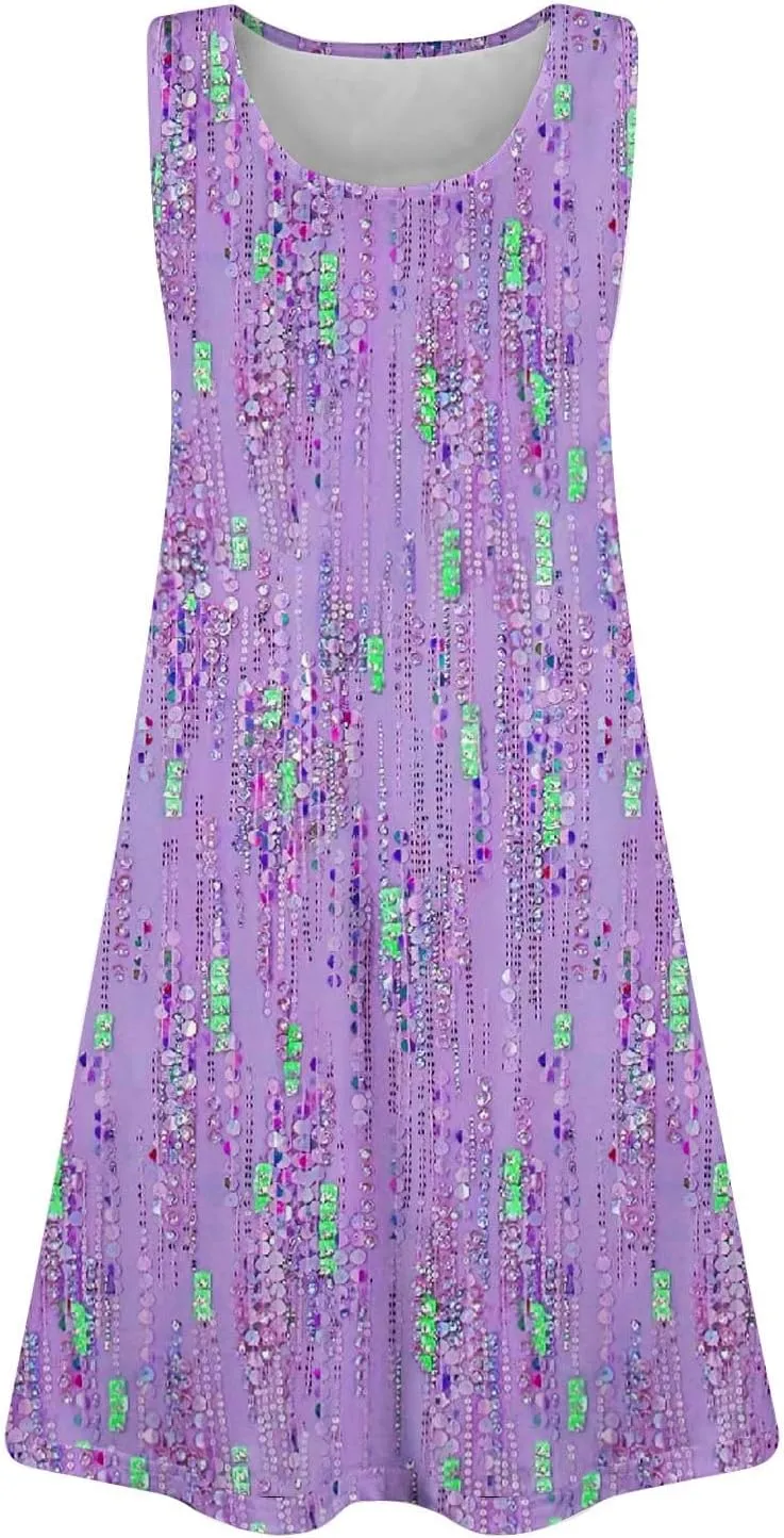 Boho Dresses for Women 2025 Summer Casual Baggy Sleeveless Midi Tank Dress Plus Size Comfy Beach Vacation Sundresses