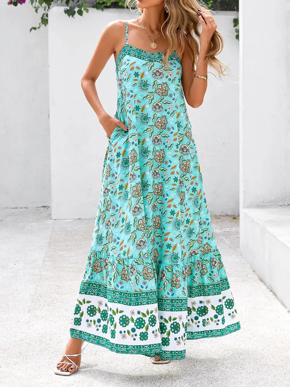 BTFBM Casual Women Summer Maxi Dresses 2025 Loose Sleeveless Sundress Spaghetti Strap Boho Long Dress Vacation