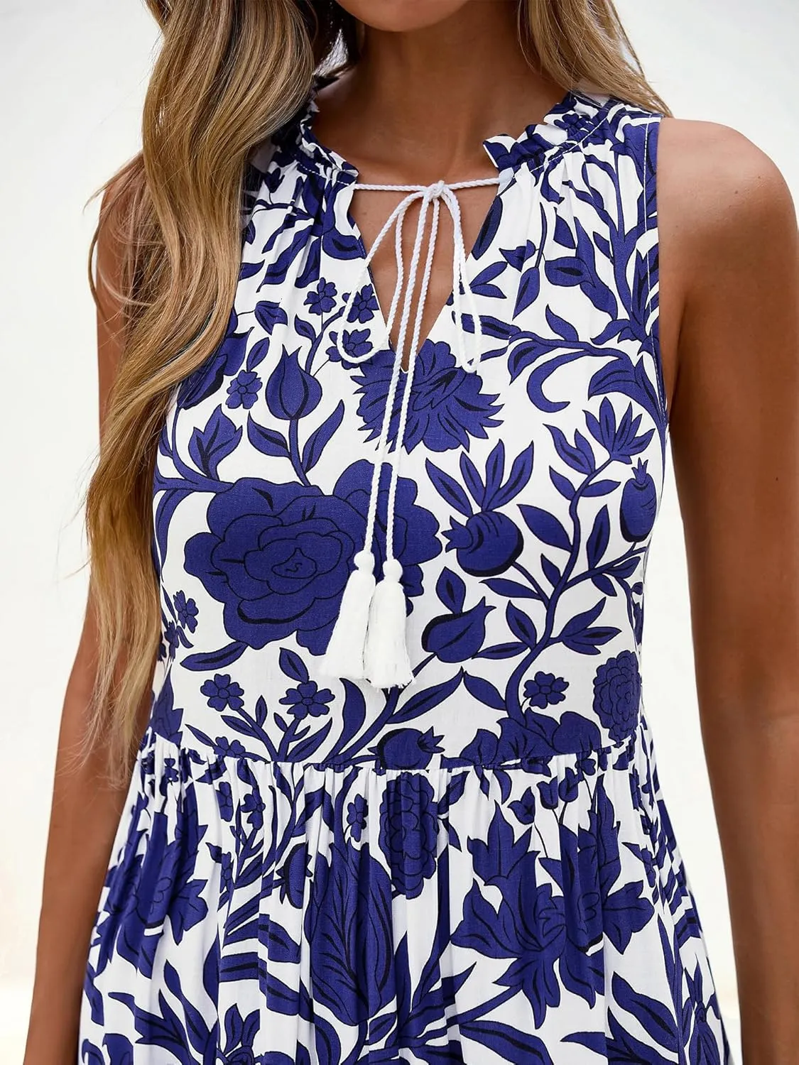 BTFBM Womens Summer Maxi Dresses 2025 Casual Sleeveless V Neck Loose Fit Floral Boho Dress Beach Long Sundress